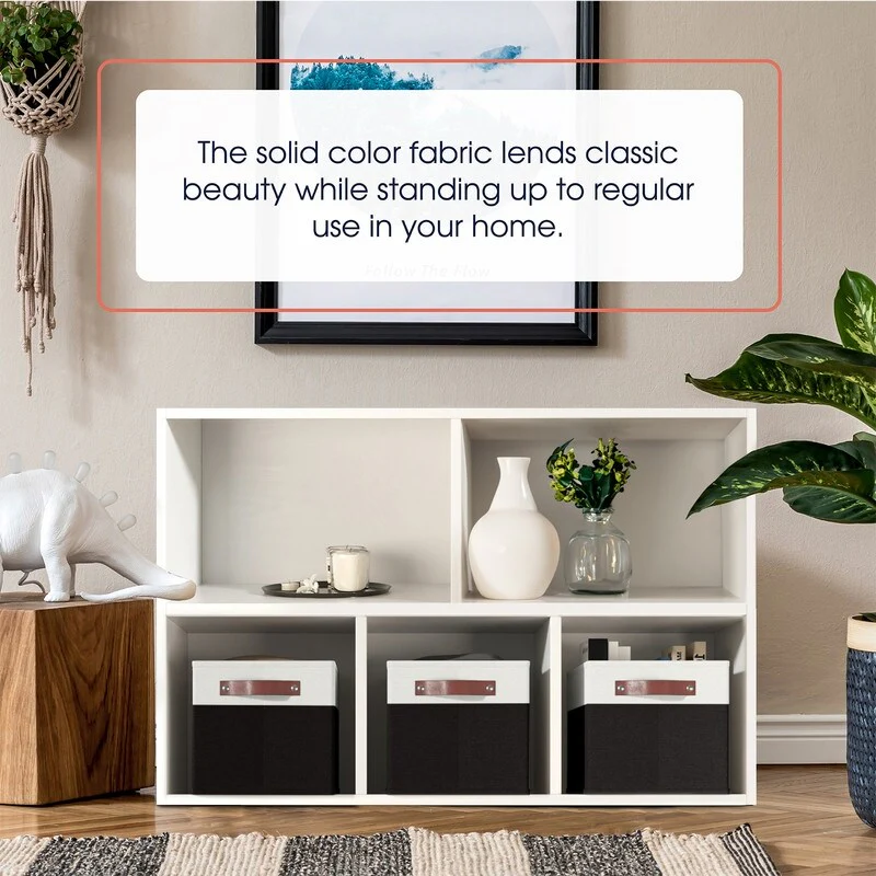 3 Pack Collapsible Shelf Basket Rectangle Storage Bins with Faux Leather Handles