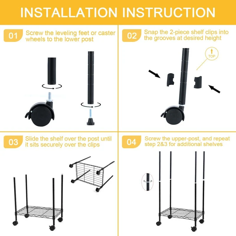 6-Tier Steel Wire Shelving with Wheels Adjustable Storage Units