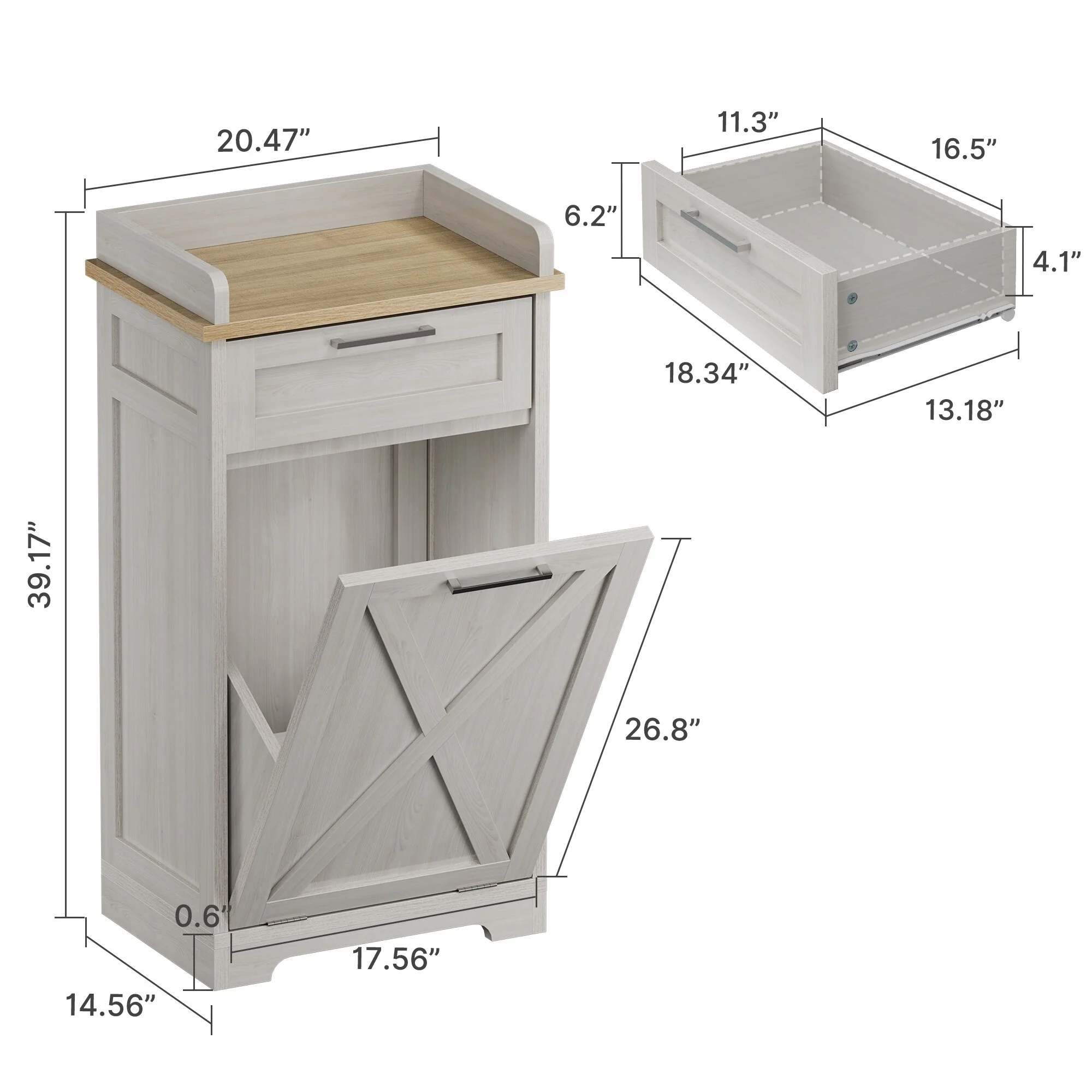 Kitchen Wooden Tilt Out Trash Can Cabinet Freestanding Trash Bin Holder