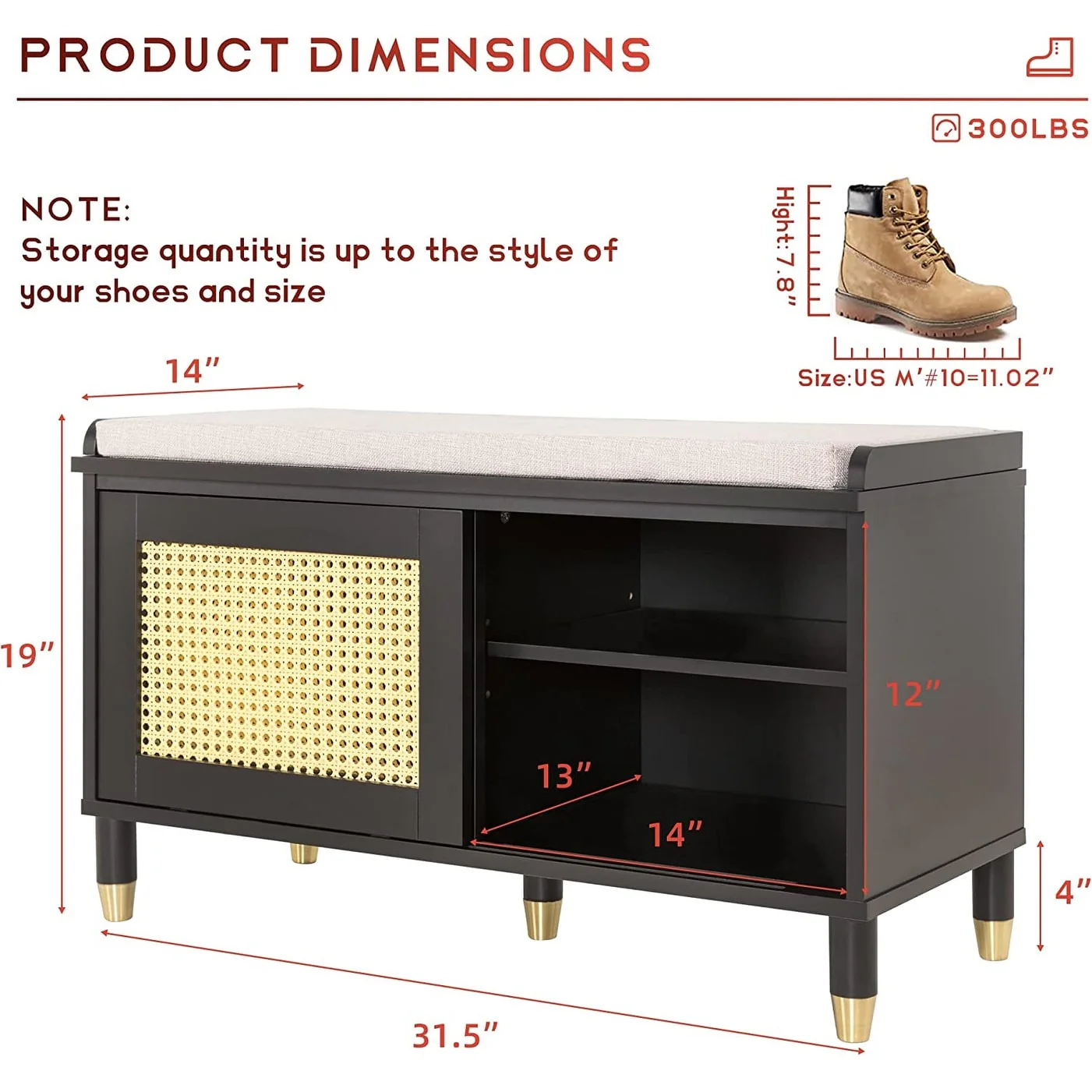 Shoe Storage Bench Cabinet Rattan Style Shoe Cabinet for Entryway