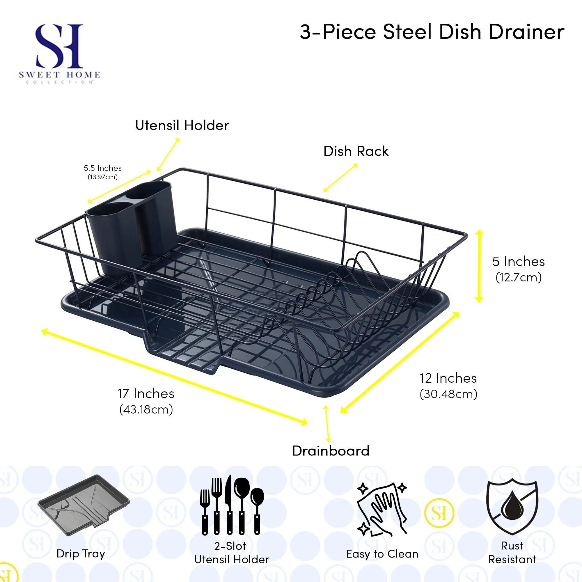 Sweet Home Collection 3-Piece Kitchen Sink Dish Drainer Set