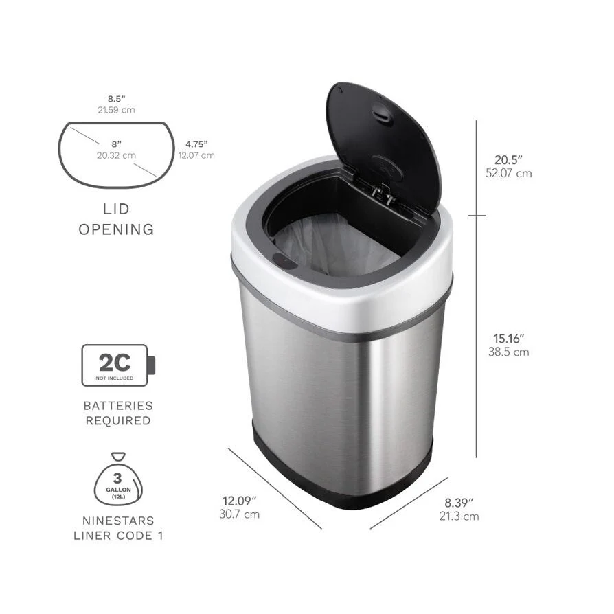 NINESTARS Stainless Steel Motion Sensor Trash Can Combo, 13.2 Gal. & 3 Gal. CB-DZT-50-3/12-9