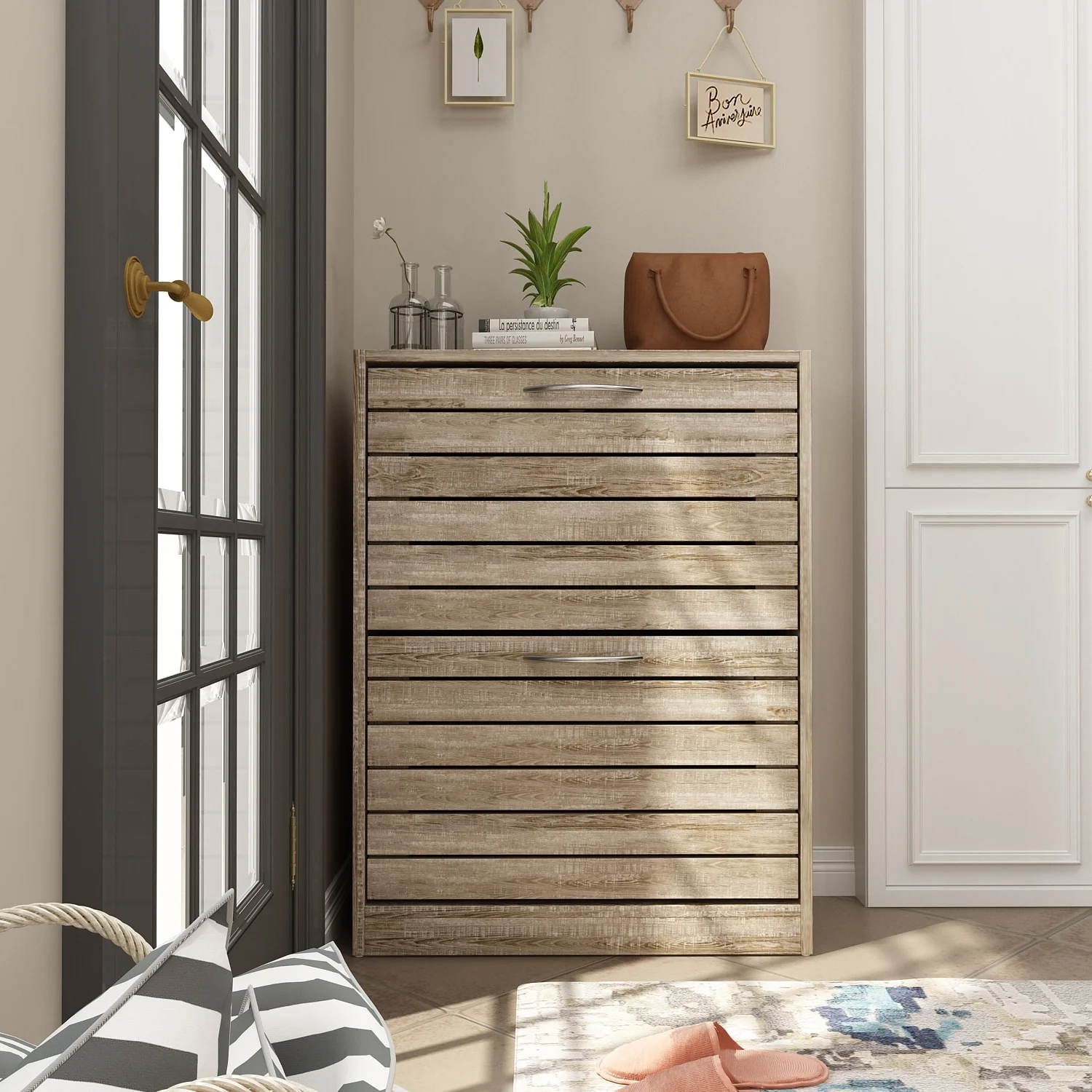 FUFU&GAGA 2 Tiers Shoe Rack Cabinet Shoe Cabinet Space-Saving