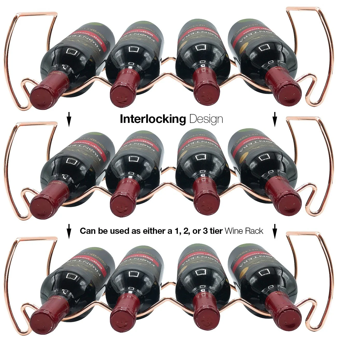Metal Detachable Wine Rack - 3 Tier, Copper - 14