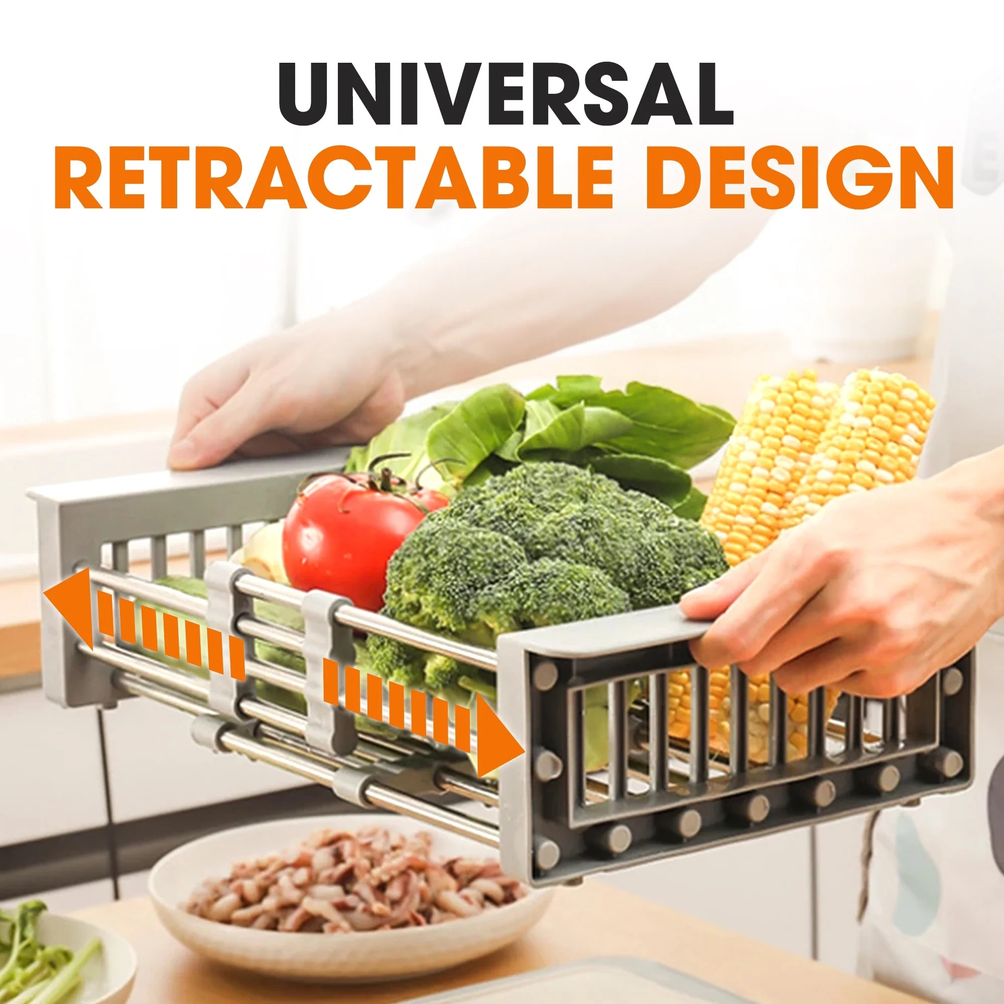 Cheer Collection Sink Drying Rack - Over The Sink Retractable Sink Strainer