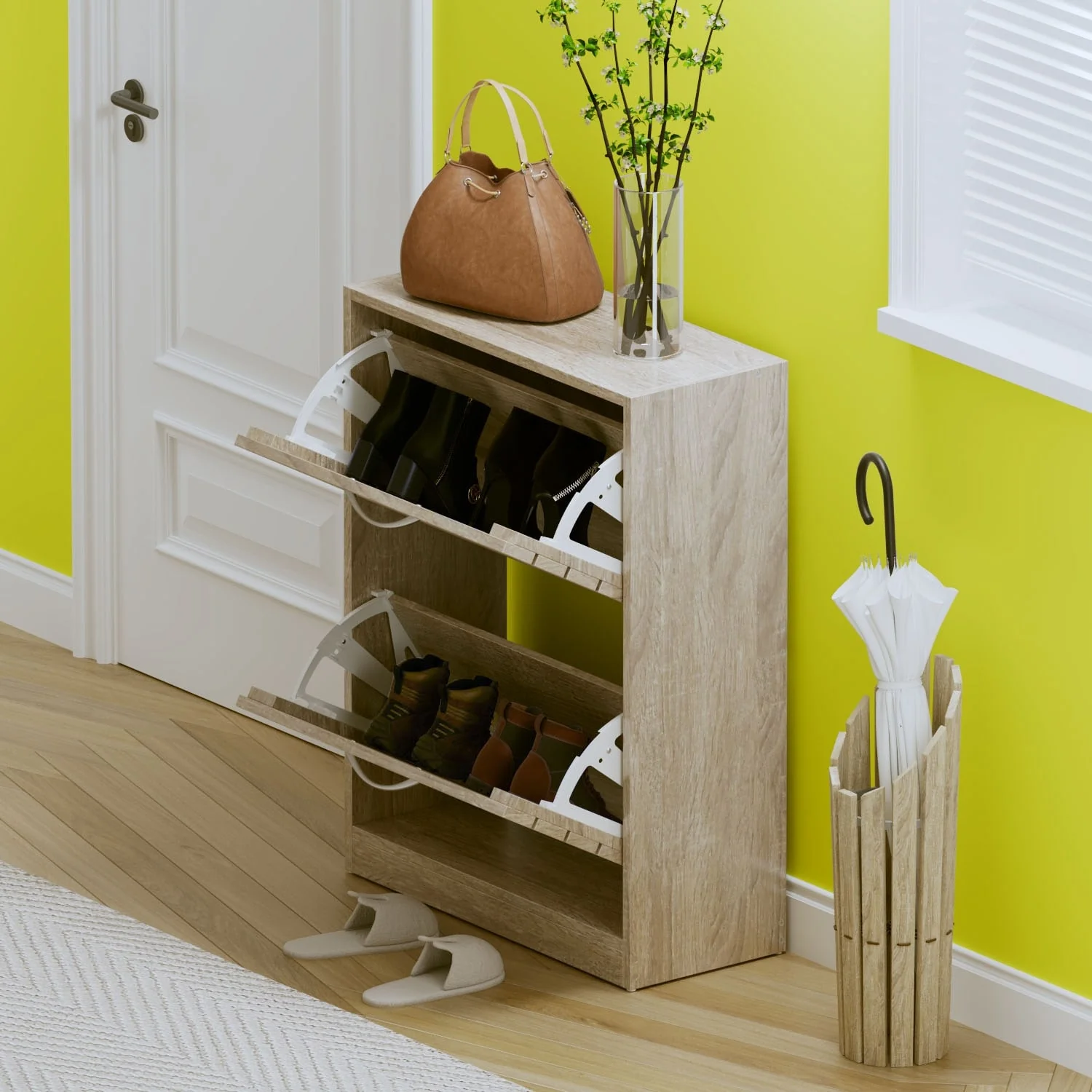 FUFU&GAGA 2 Tiers Shoe Rack Cabinet Shoe Cabinet Space-Saving