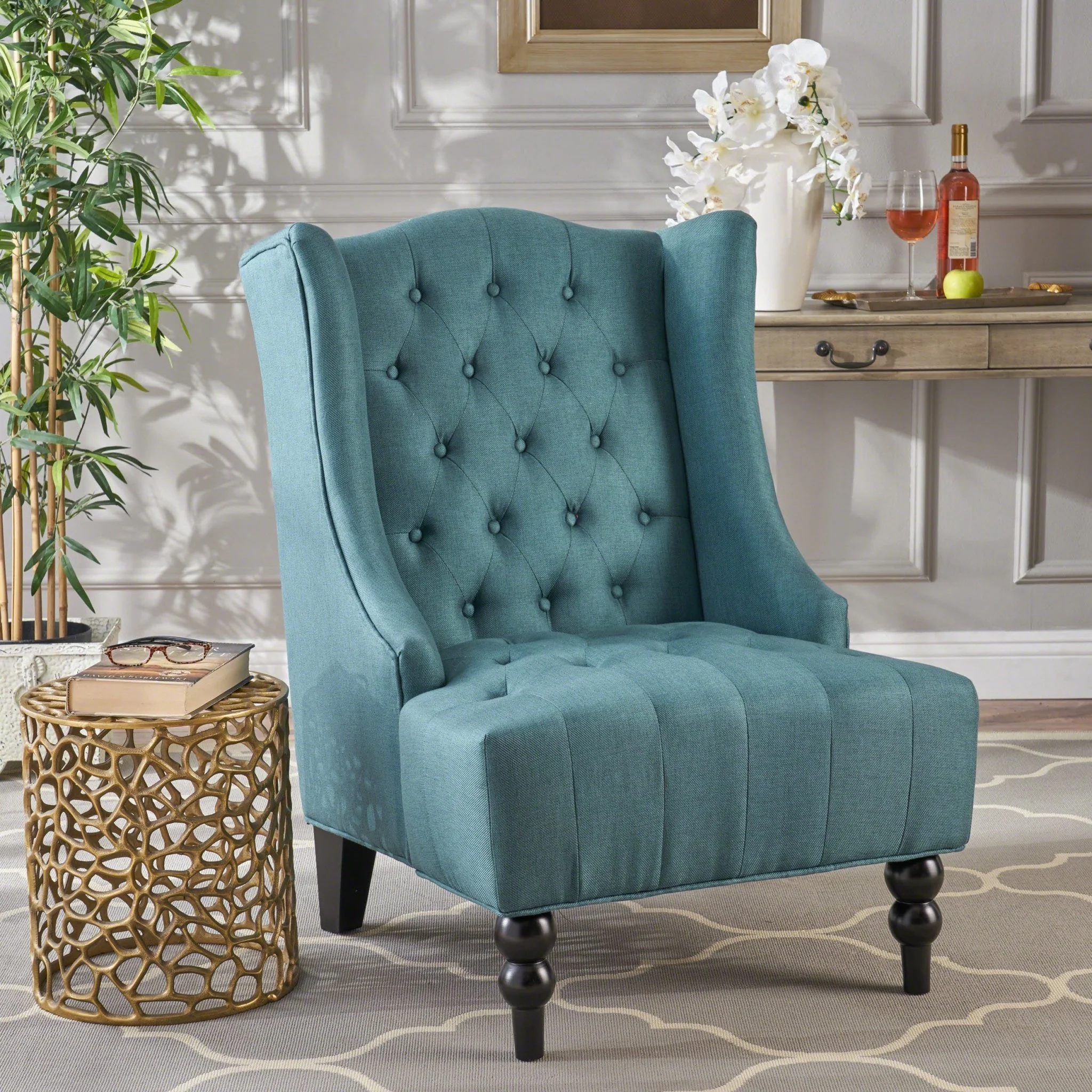 Dawned Upholstered Accent Chair with Button Tufting and Wing Back