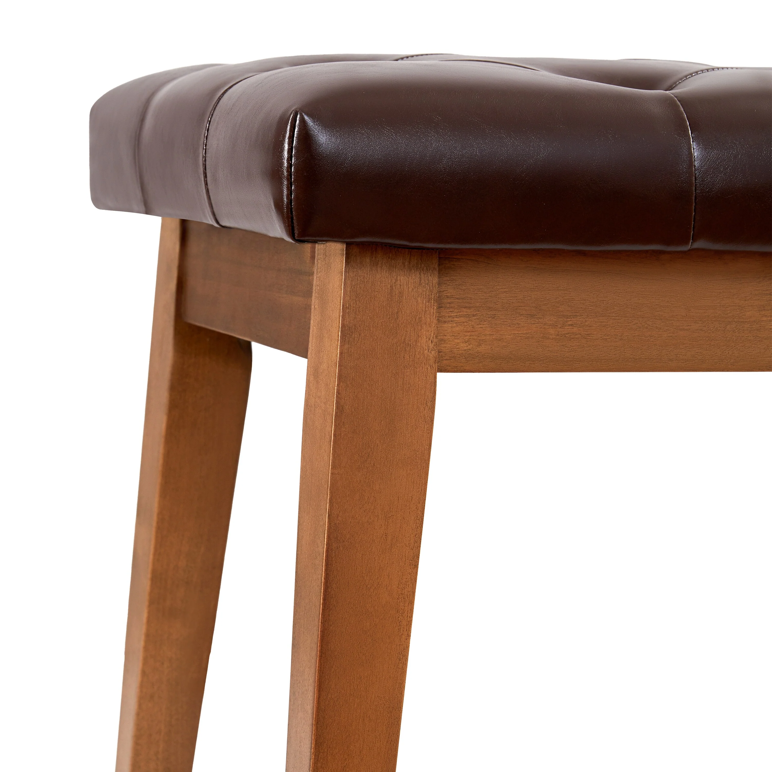 Button-Tufted Bench for End of Bed, Entryway Bench Beige/ Black/ Brown Solid Wood, Leather, Fabric 44-inch