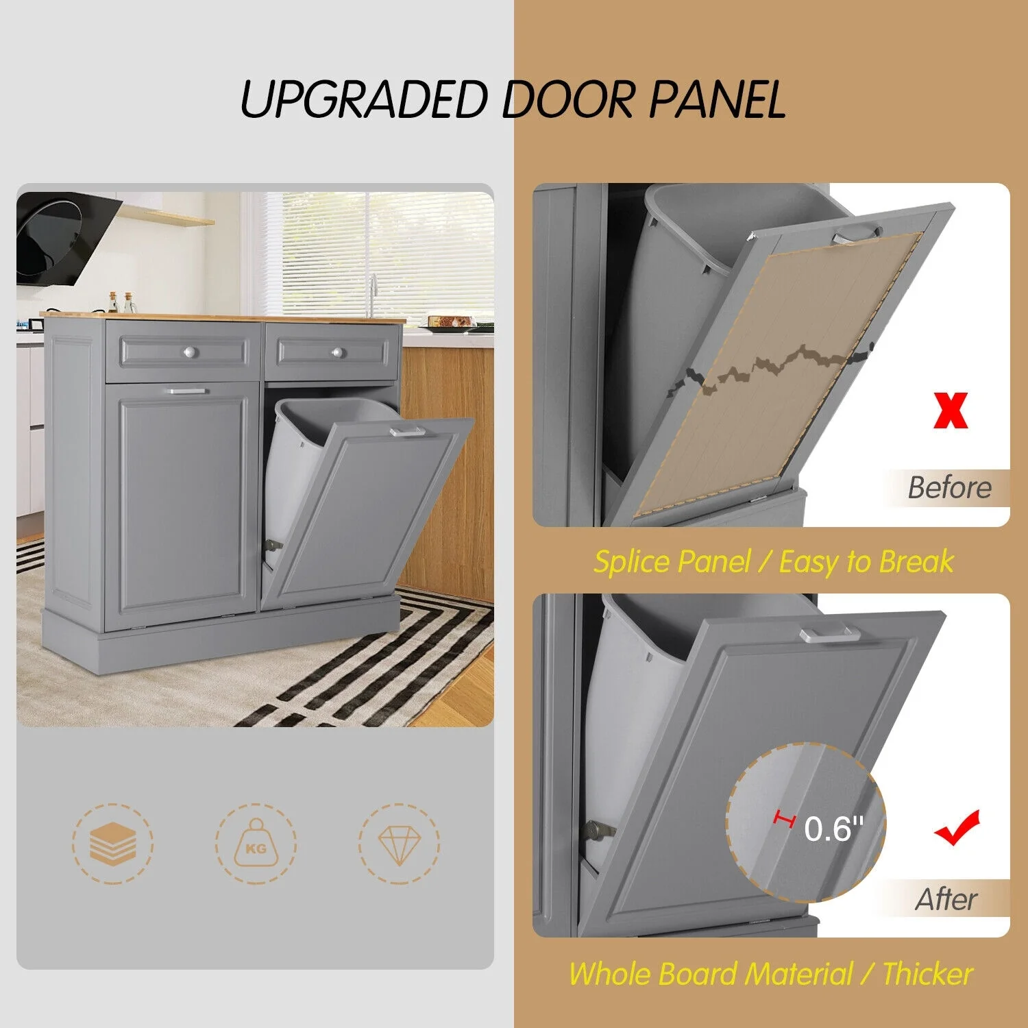 Eclife Double Tilt Out Trash Cabinet Dual Wooden Kitchen Island Recycling Cabinet Trash Can
