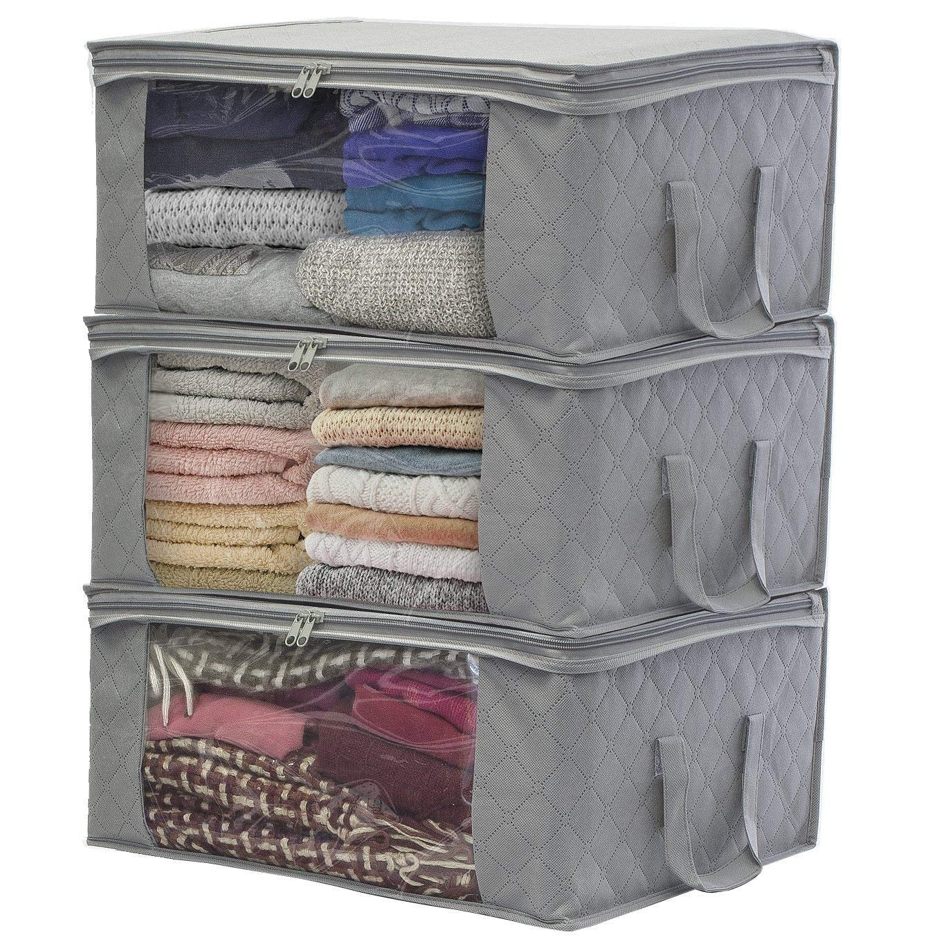 Sorbus® Foldable Storage Bag Organizer Set, Great for Clothes, Blankets, Closets, Bedrooms, and more (3 Pack, Gray)