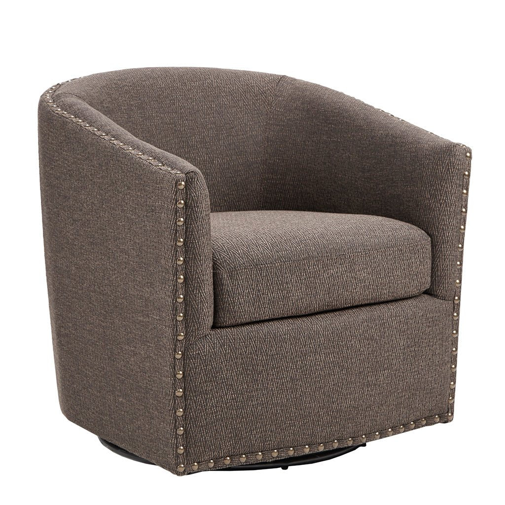 Fantasyy Upholstered Swivel Chair with Nailhead Trim and Curved Design