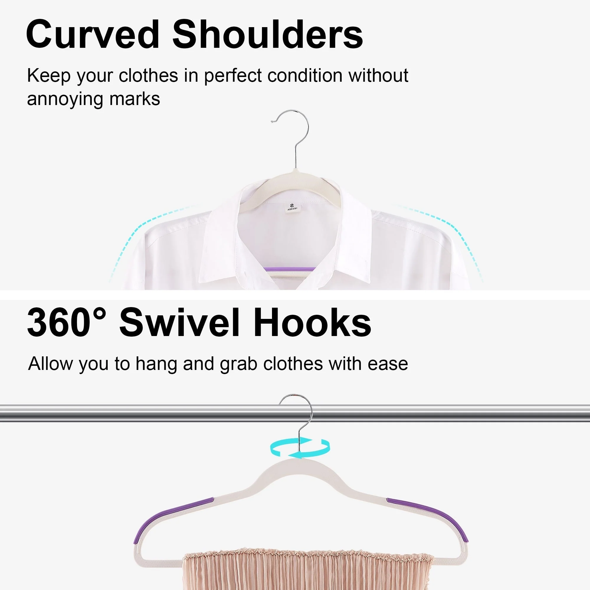 Clothes Hangers Plastic Coat Hangers Non-Slip Space-Saving Swivel Hook