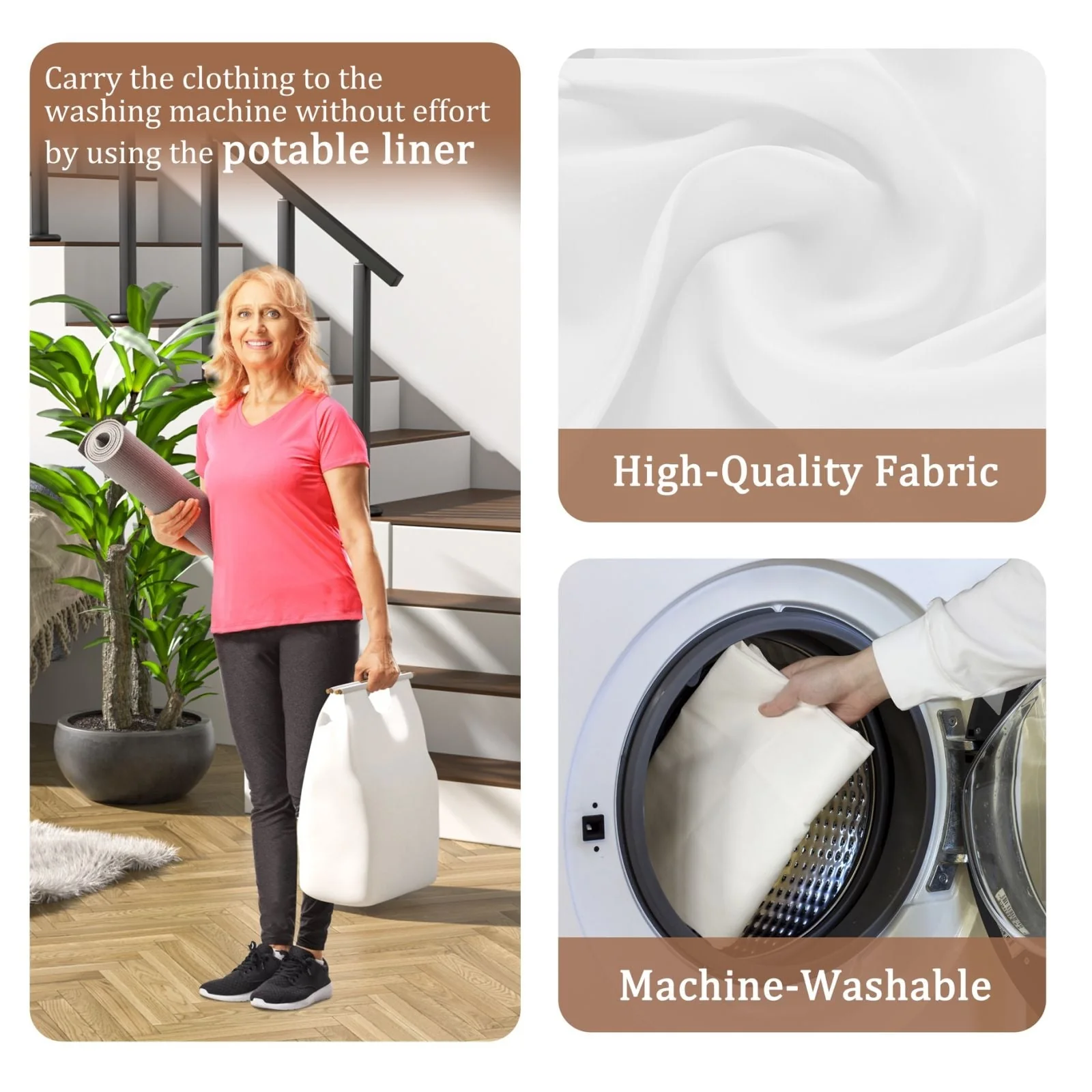 VEIKOUS 2-Section Bamboo Hamper Laundry Basket with Lid and Removable Liner Bags for Clothes - 22''W × 25.3''H × 14''D