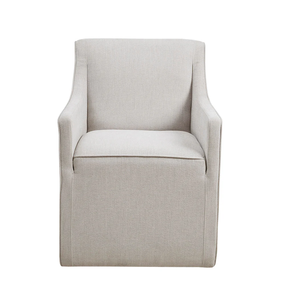 Upholstered Dining Chair with Casters, Padded Back, Seat and Arms