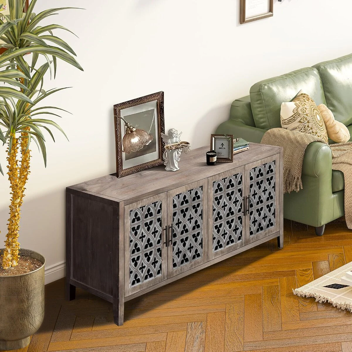 Roomfitters Hollow Four Door Antique Cabinet - American Country Style, Ideal for Living Room, TV Cabinet, Kitchen