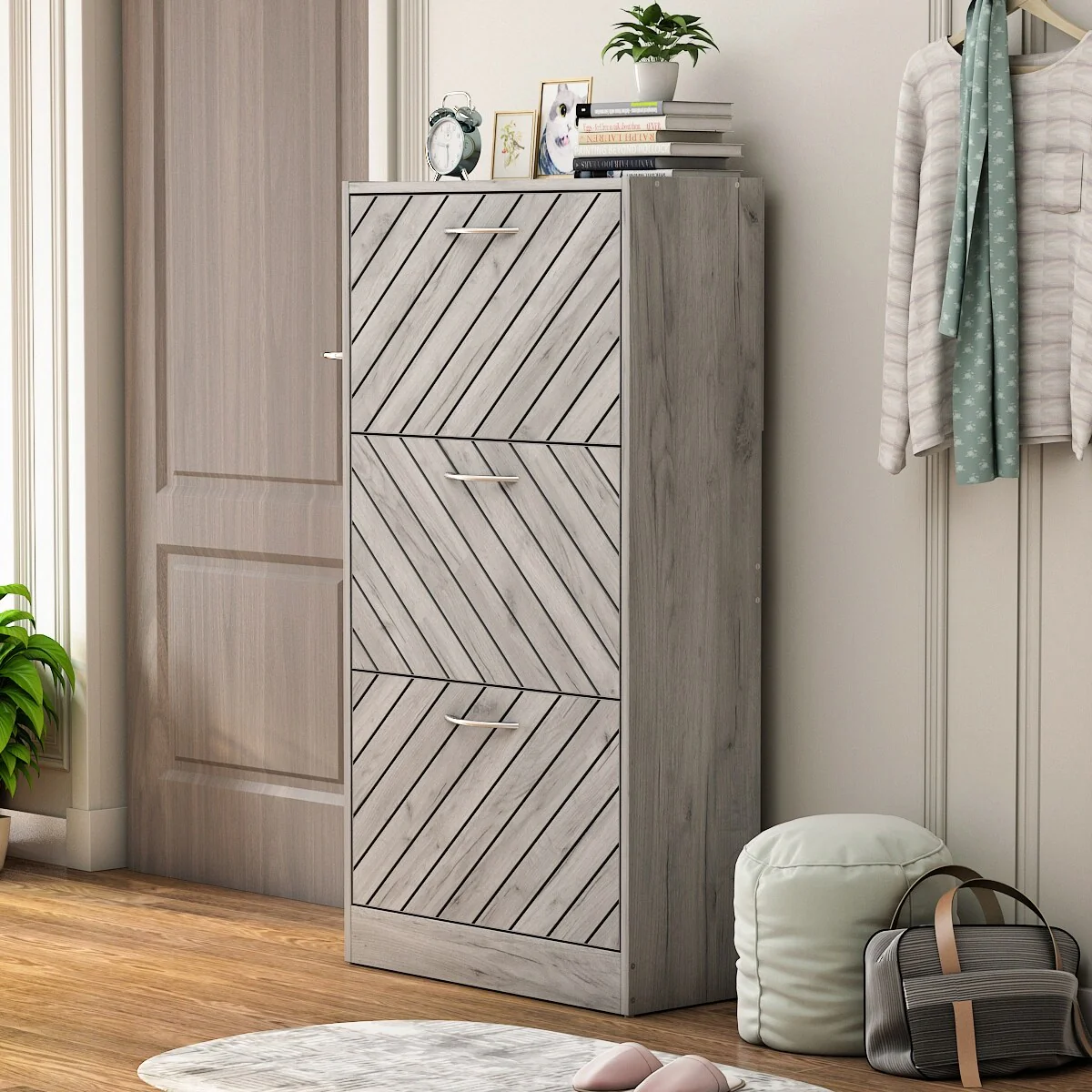 FUFU&GAGA Freestanding 3 Flip Drawers Shoe Cabinet Storage Organizer