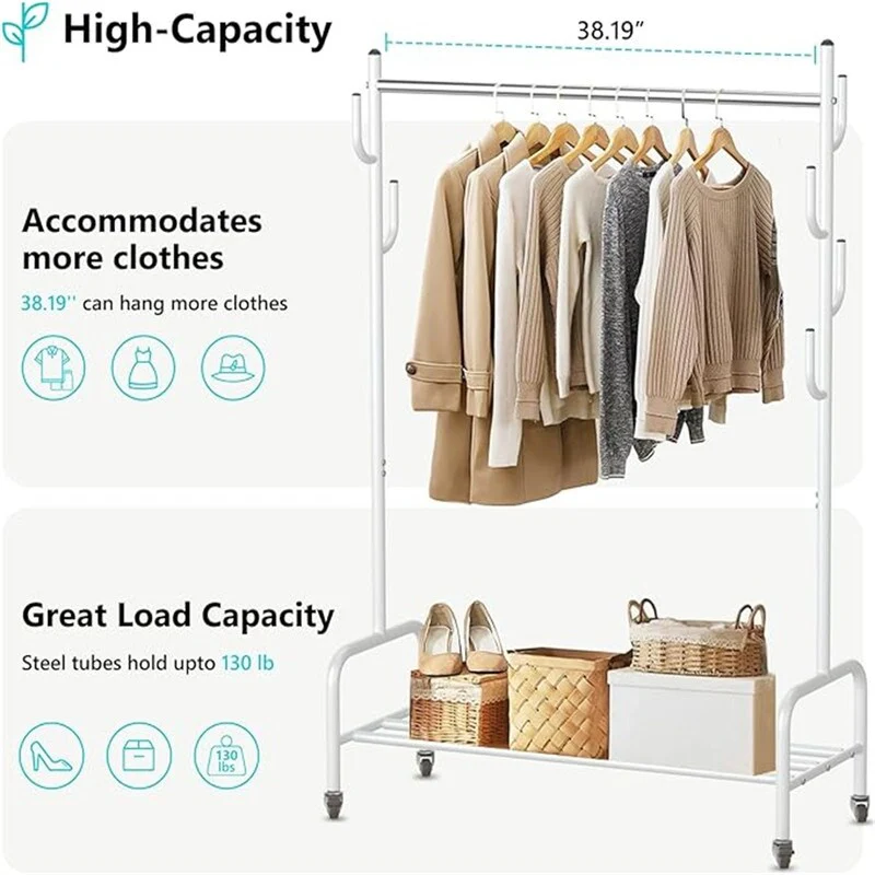 Heavy Duty Clothing Rack with Wheels and Bottom Shelf - 38.19