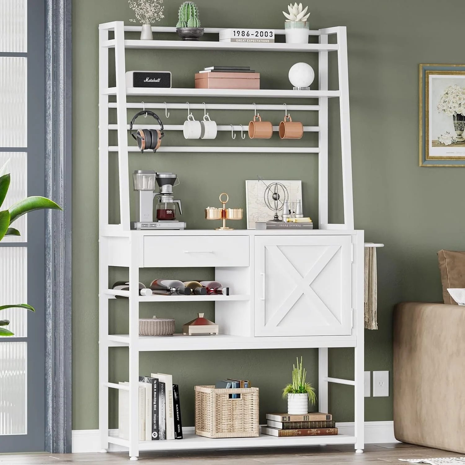 Baker's Rack Coffee Bar Cabinet Farmhouse Microwave Stand