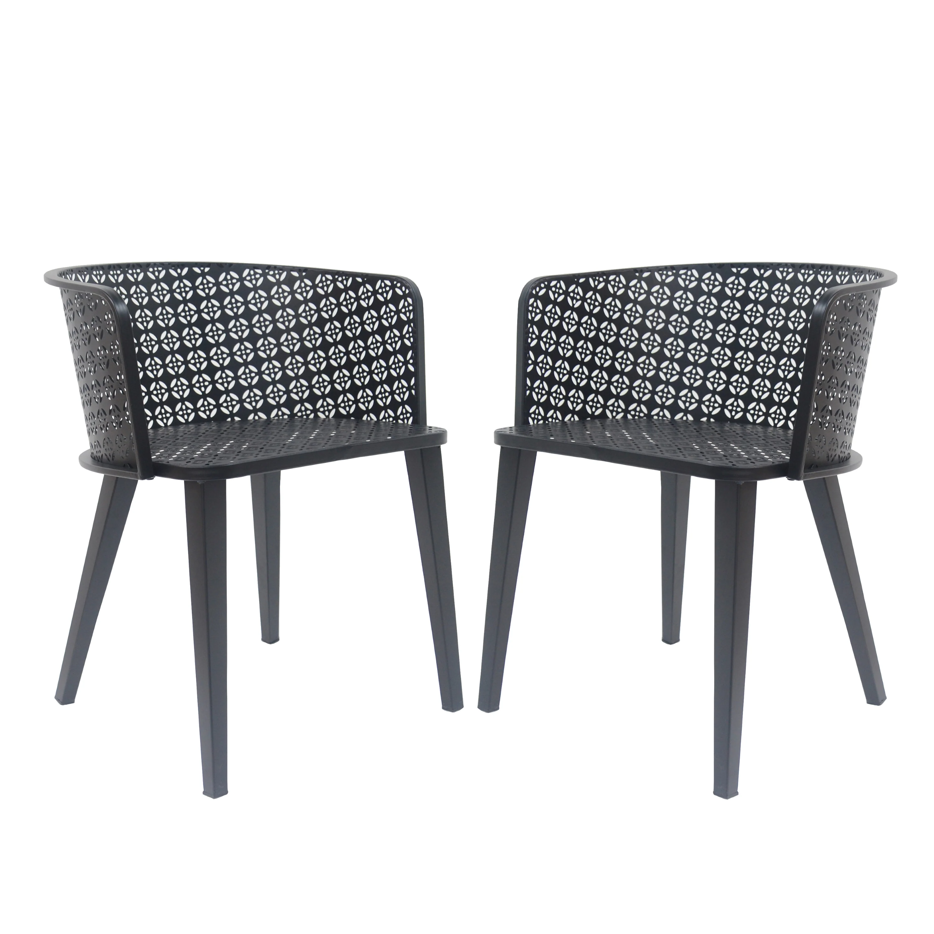 Rejoiced Outdoor Dining Chair with Geometric Lattice Design and Curved Back, Set of 2