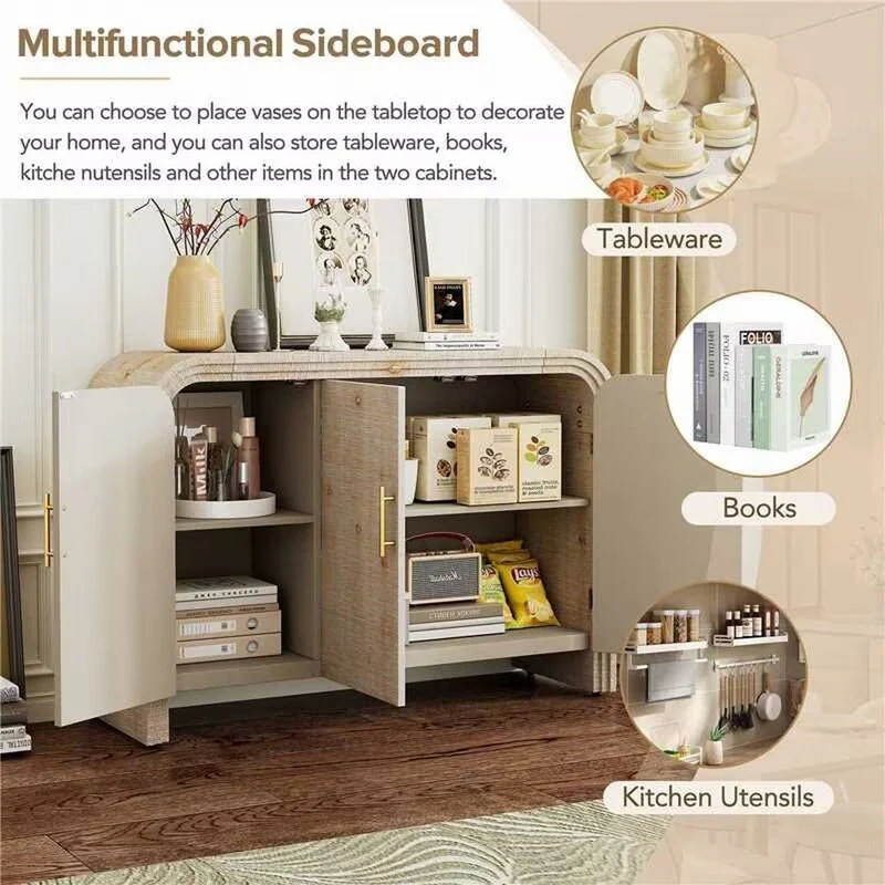 47.2''W Sideboard with Gold Handles and Adjustable Dividers - N/A