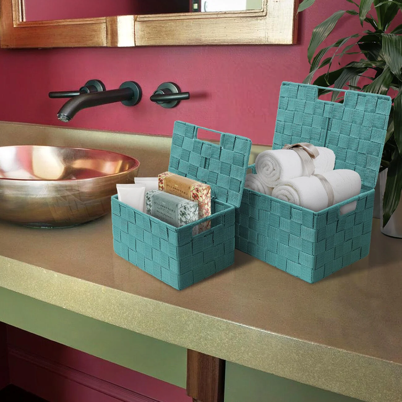 Weave Stackable Basket Set, 3 Pieces - Aqua