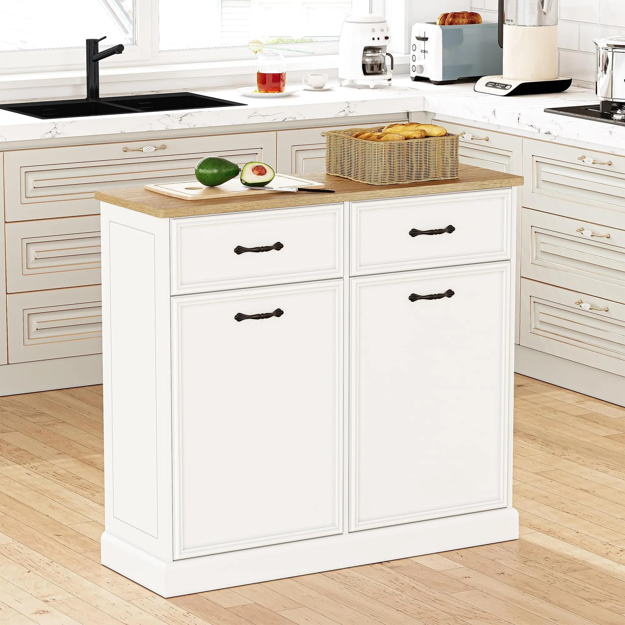 Kitchen Tilt Out Trash Can Cabinet with Drawer