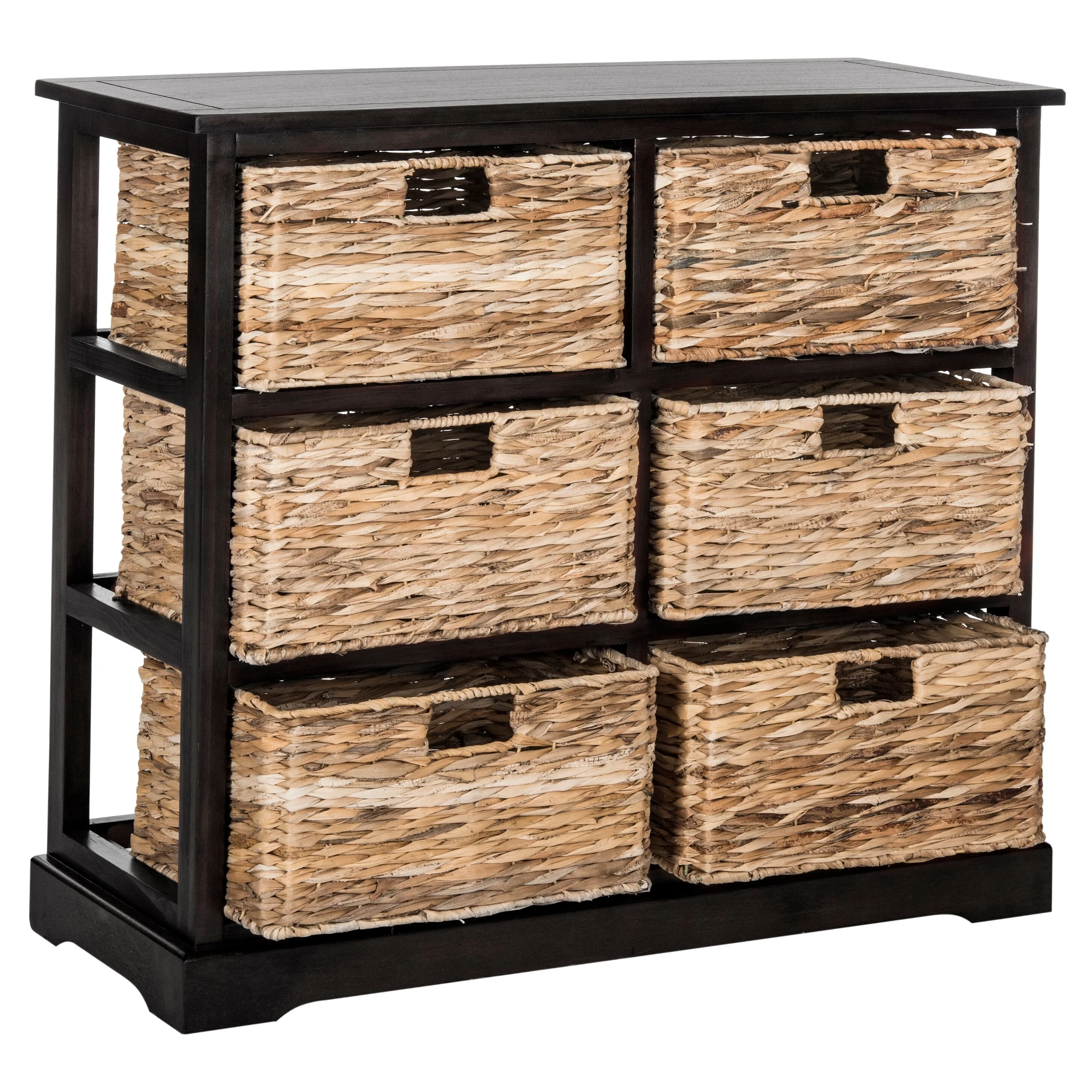 SAFAVIEH Fidelia Distressed Black 6-Drawer Wicker Basket Storage Chest - 32.1