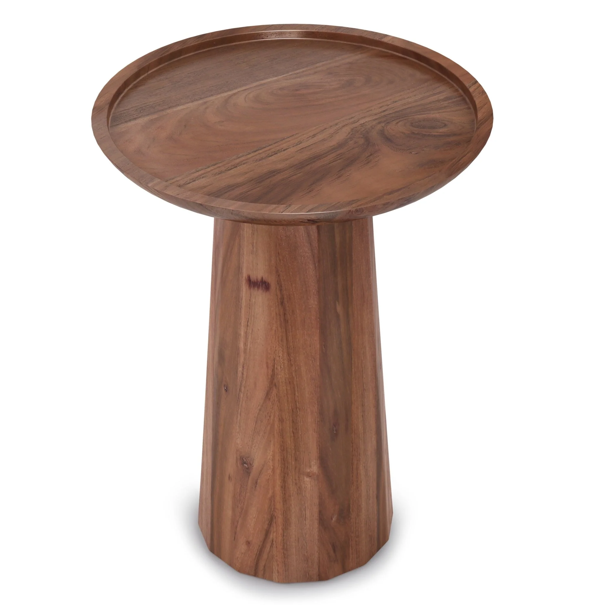 Pantomime Wooden Round Accent Table with Sculptural Design Base