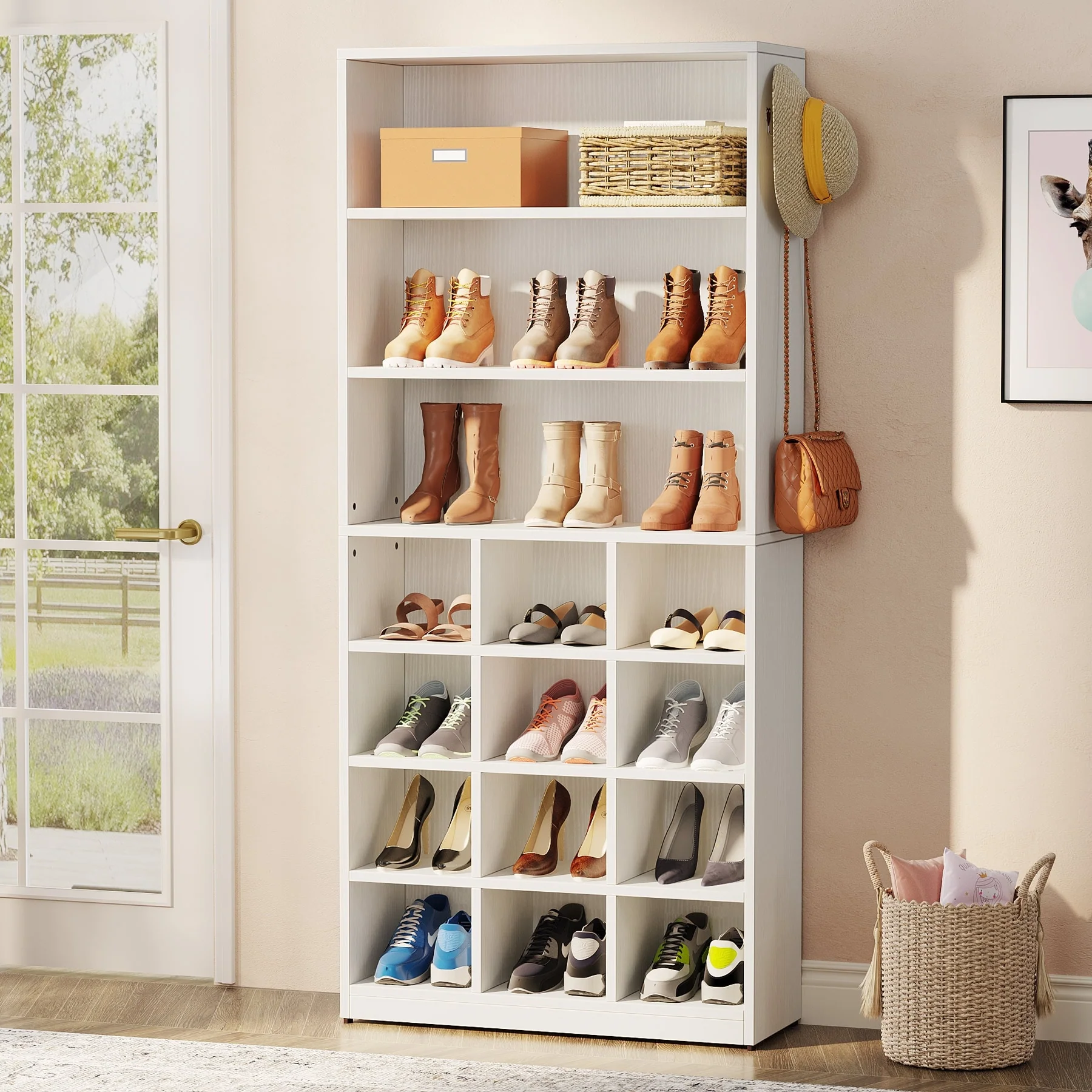 Modern Shoe Storage Cabinet with Shelves, 24 Pair Freestanding Shoe Rack Storage Organizer for Hallway Bedroom Entryway