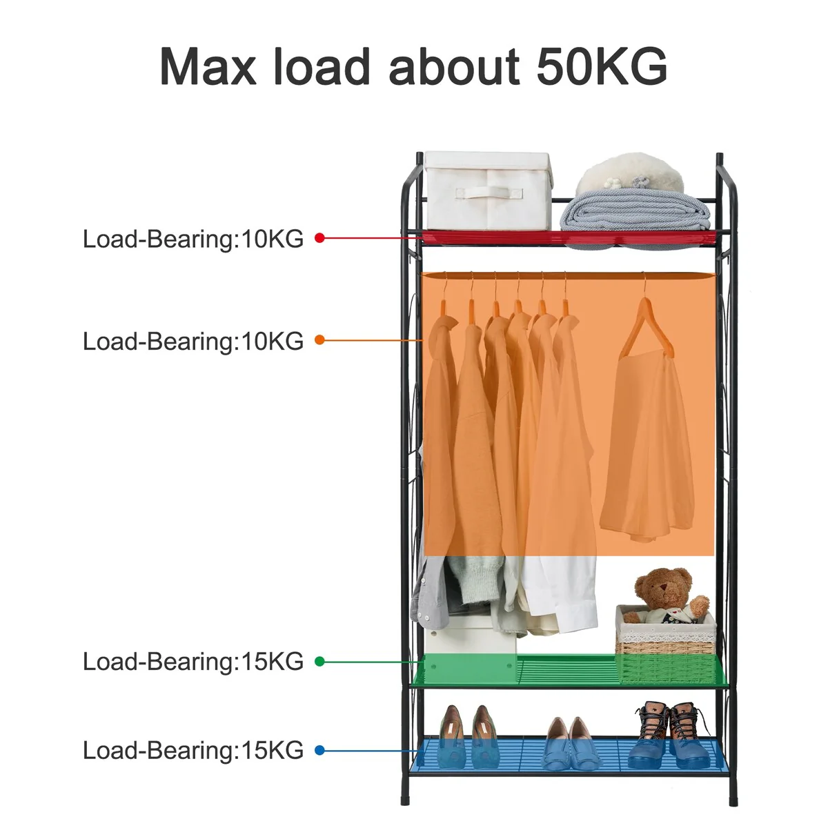 Multifunctional Clothes Rack Stand Metal Shelf Shoes with Shelves Hanging