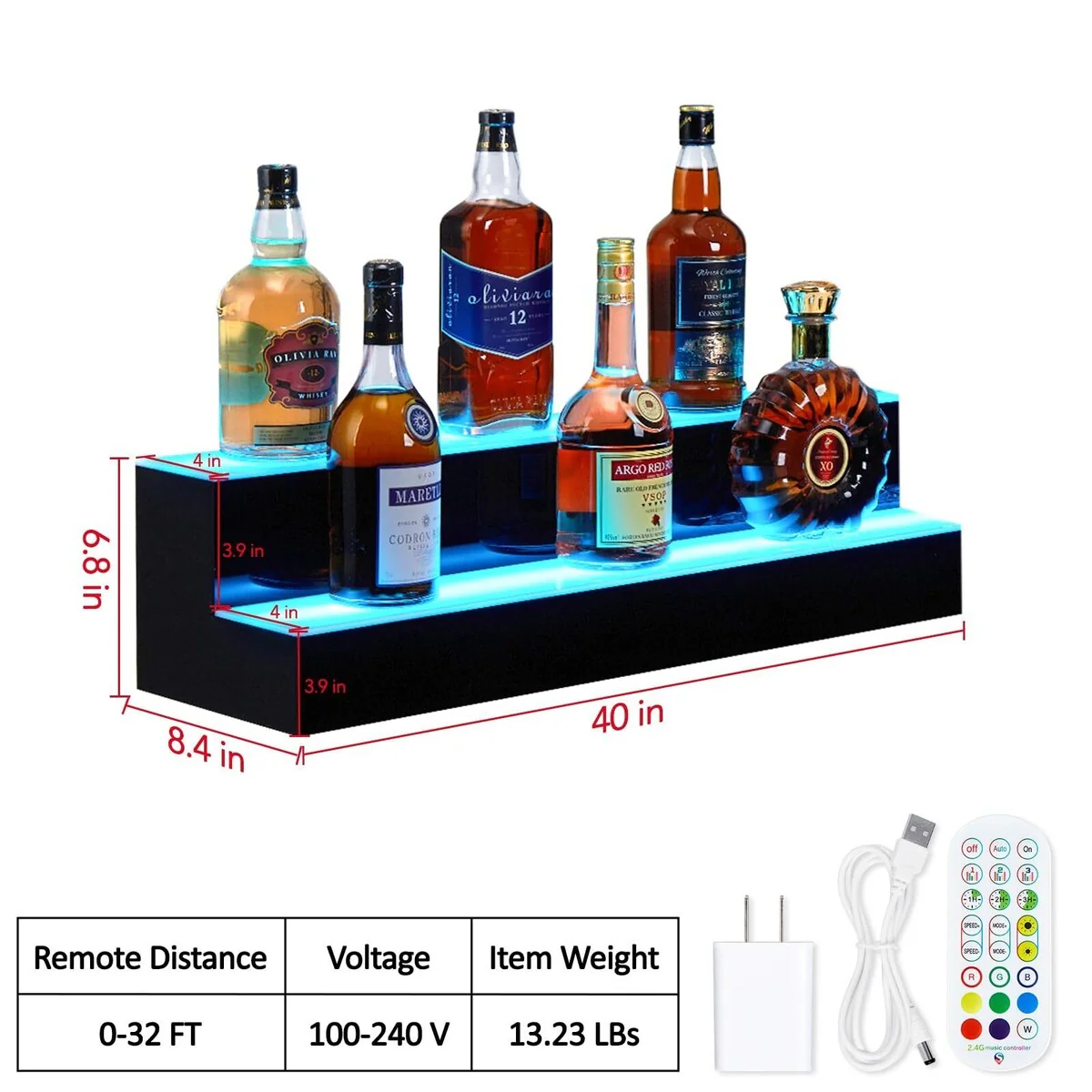 LED Light-Up Wine Bottle Display Rack, Wall-Mounted Acrylic