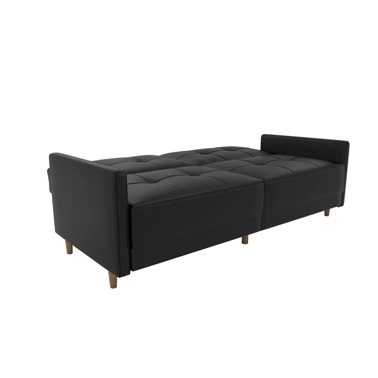 Benitez Twin 76'' Faux Leather Tufted Convertible Sofa