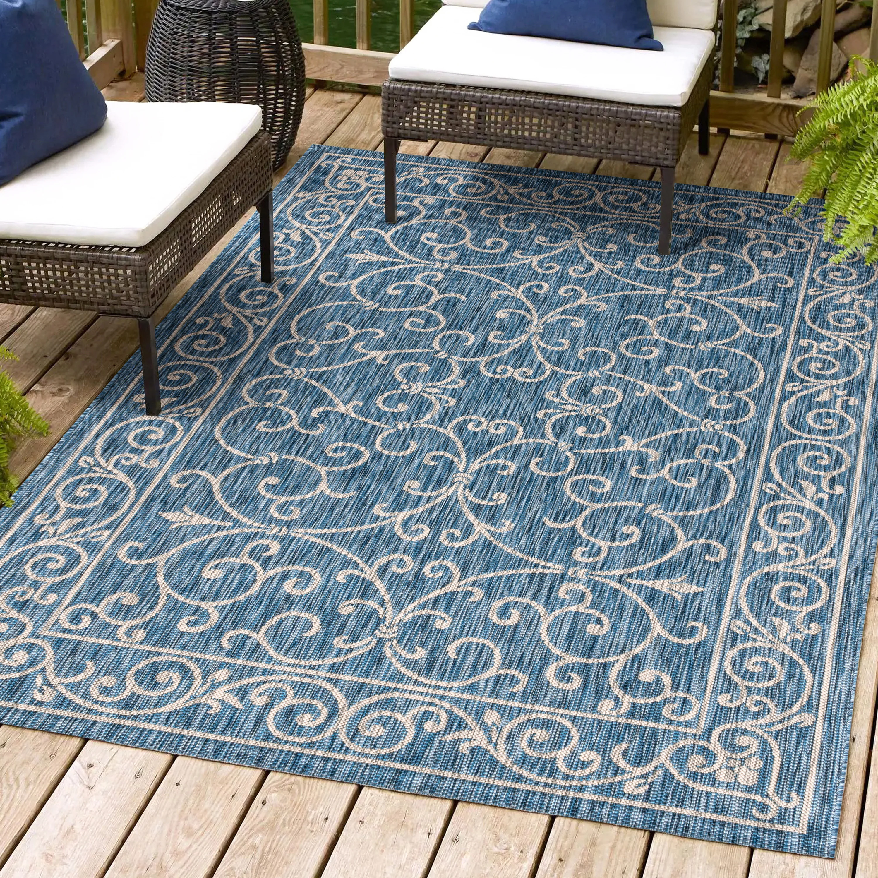 Charleston Vintage Filigree Textured Weave Indoor/Outdoor Area Rug