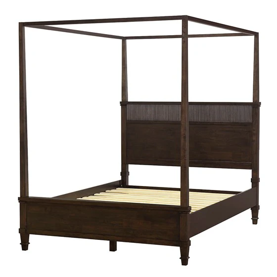 Queen Size Canopy Bed with Fluted Design and Wood Frame
