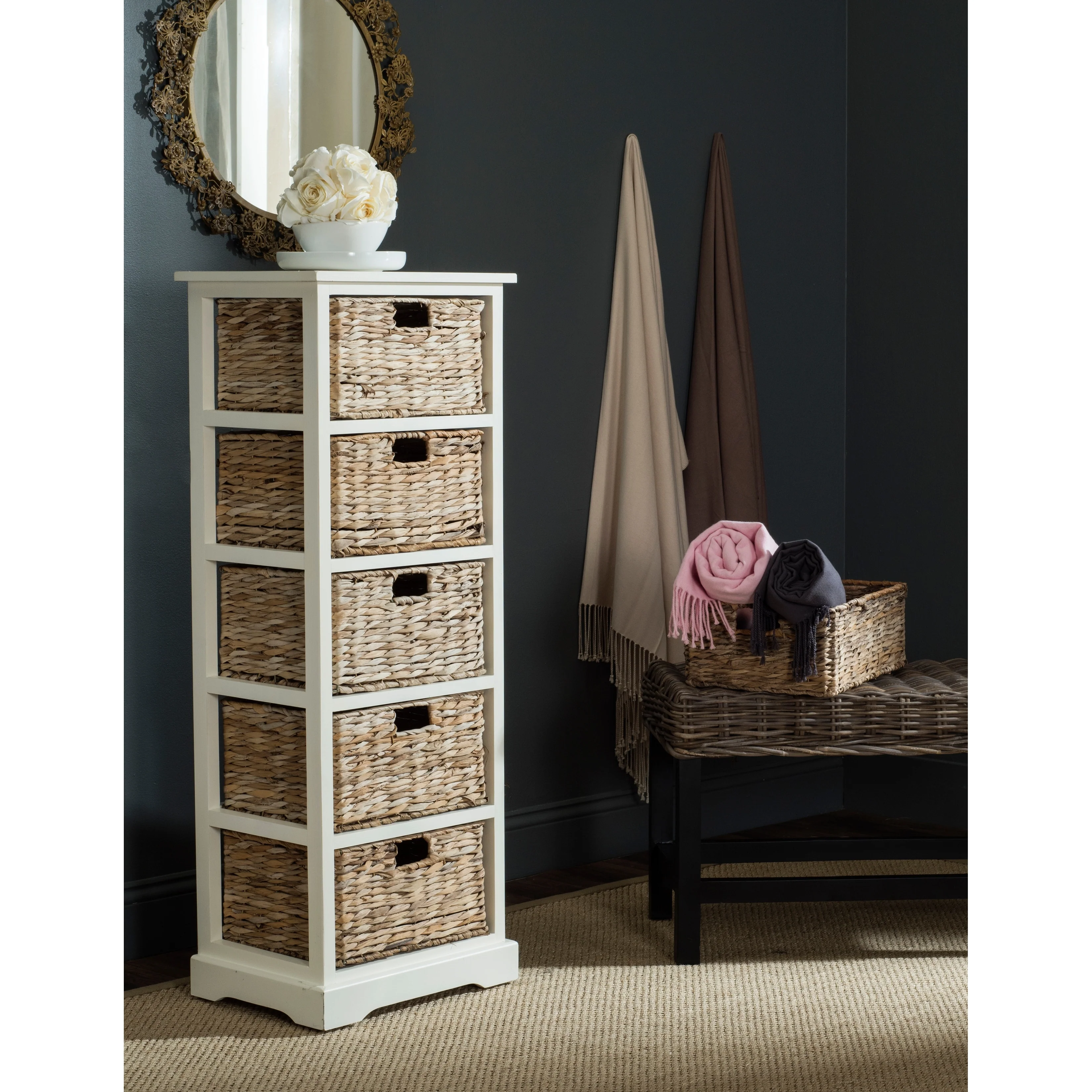 SAFAVIEH Faith Distressed Black 5-Drawer Wicker Basket Storage Tower - 17.3