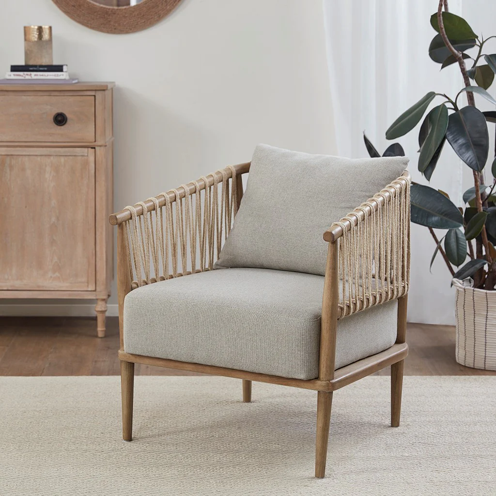 Accent Chair with Weave Rope Design and Seat Cushion
