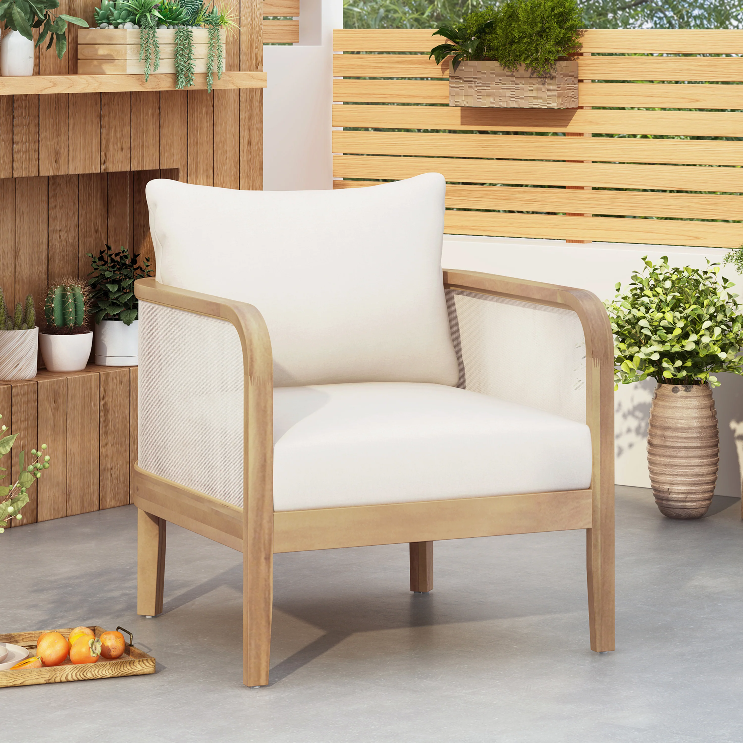Outdoor Club Chair with Semi-Circular Backrest and Curved Arms