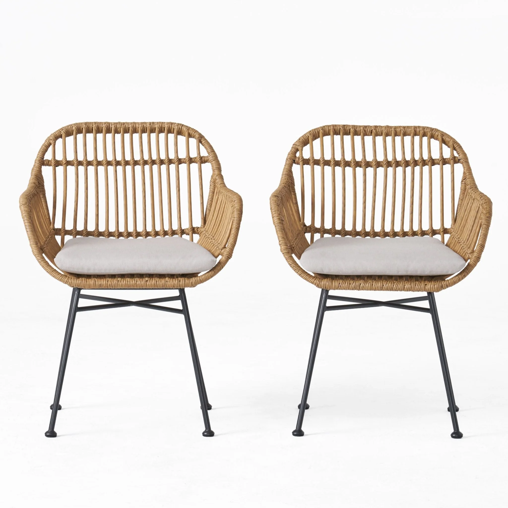 Outdoor Rattan Accent Chair with Metal Legs, Set of 2