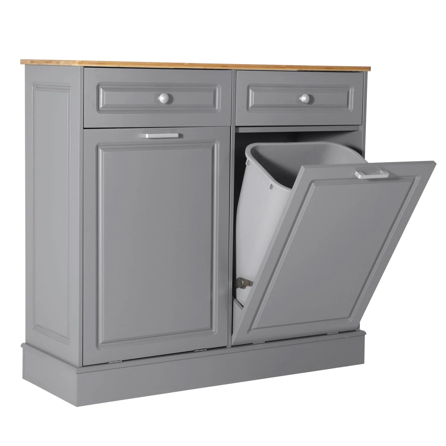 Eclife Double Tilt Out Trash Cabinet Dual Wooden Kitchen Island Recycling Cabinet Trash Can