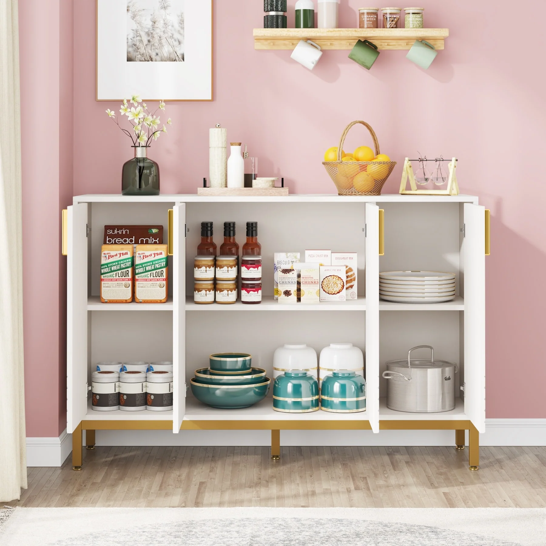 55 Inch Kitchen Sideboard Cabinet, Buffet Cabinet with Storage