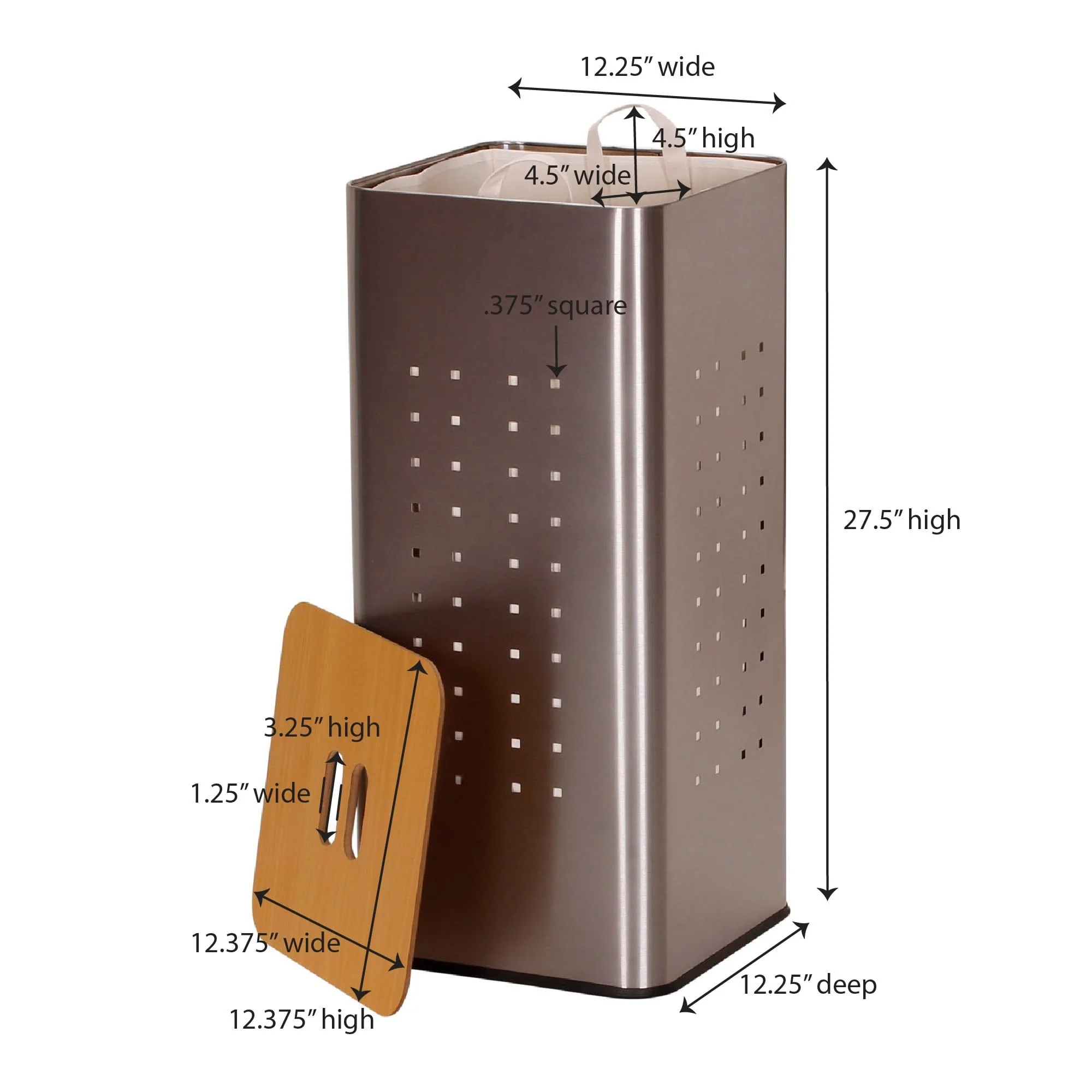 Household Essentials Metal Hamper with Engineered Wooden Lid - 12.3