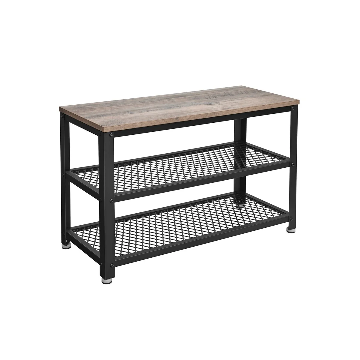 VASAGLE Industrial Shoe Bench, 3-Tier Shoe Rack, 39.4 Inches Long Storage Shelves, for Entryway