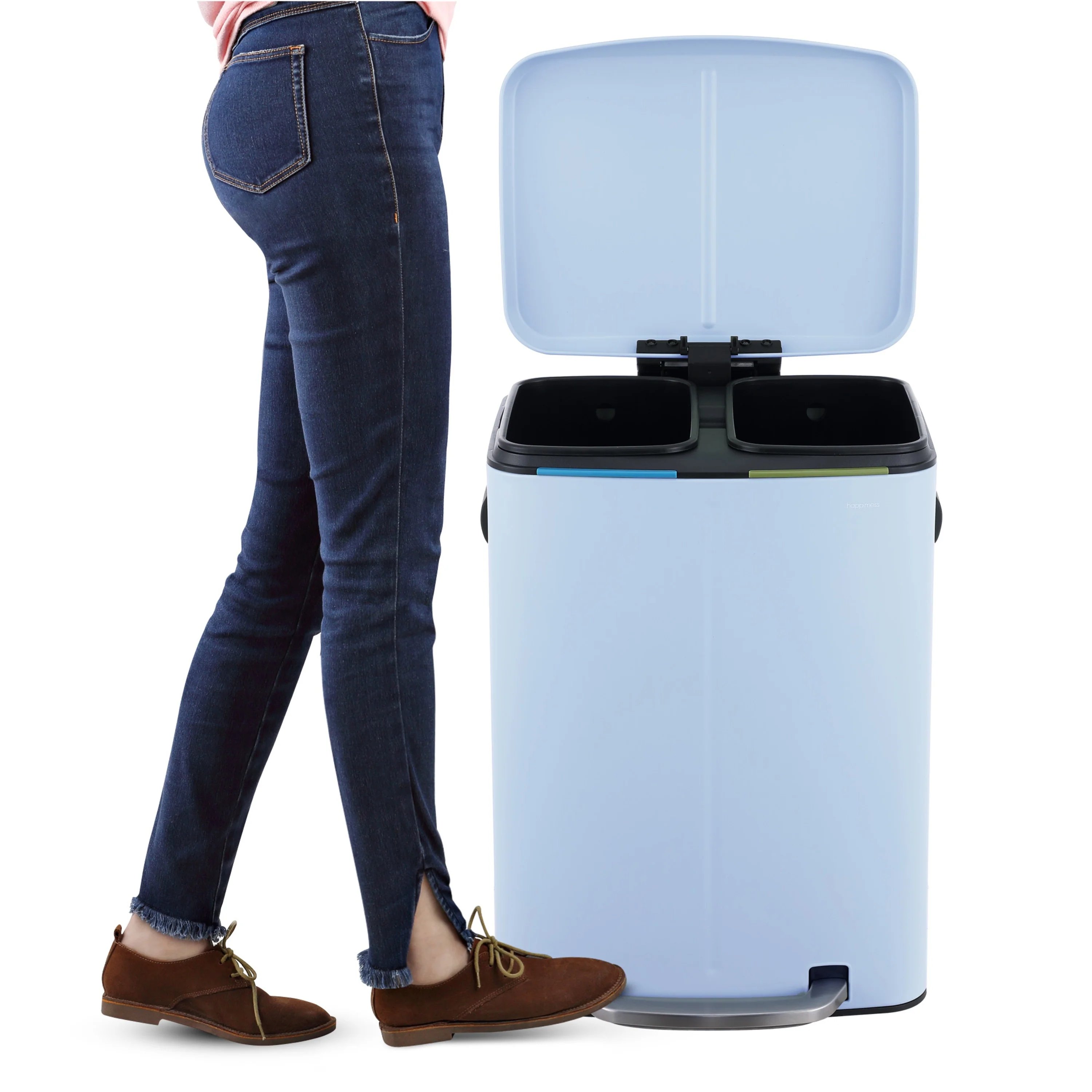 happimess 10.6-Gallon Double Bucket Trash Can with Soft Close Lid