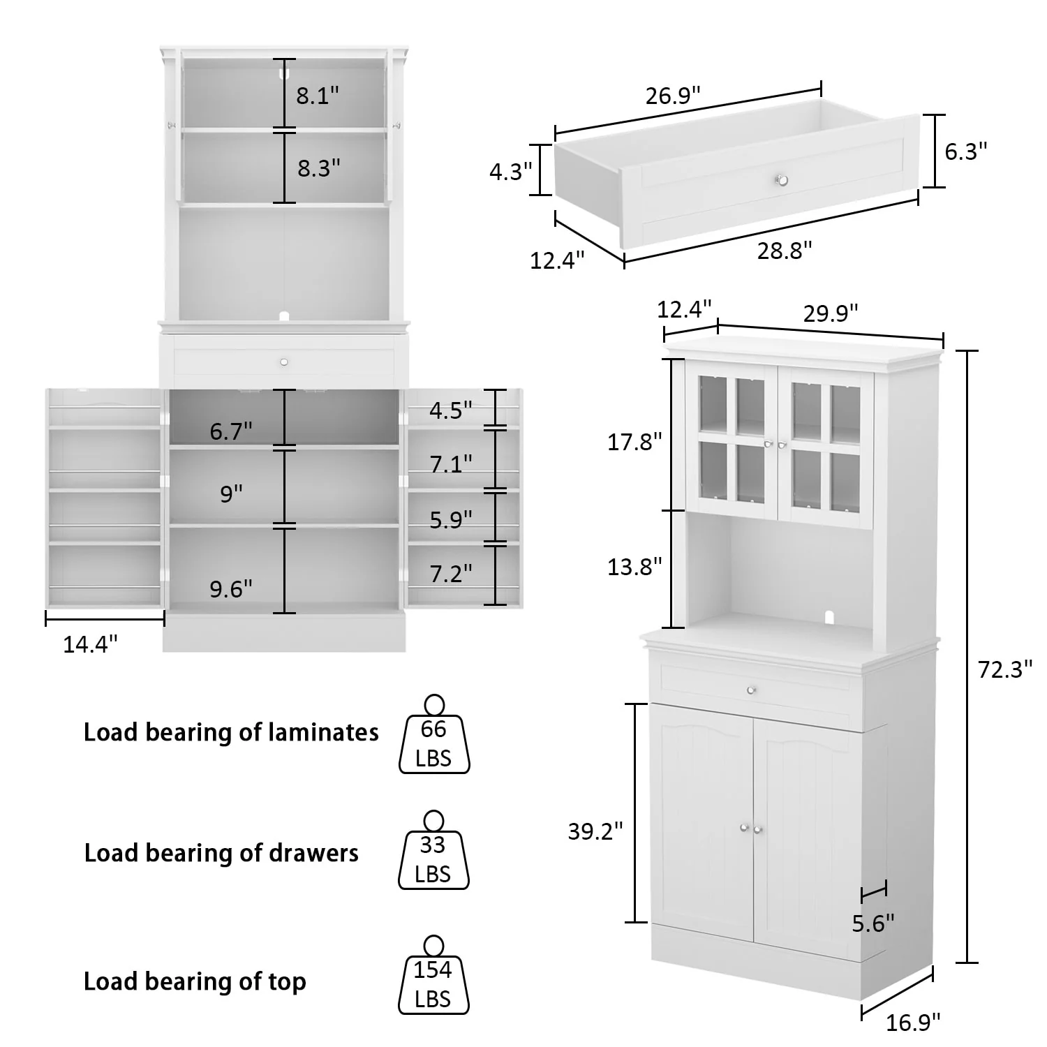 Long Standing Kitchen Cabinet with Large Open Space for Microwave - 30
