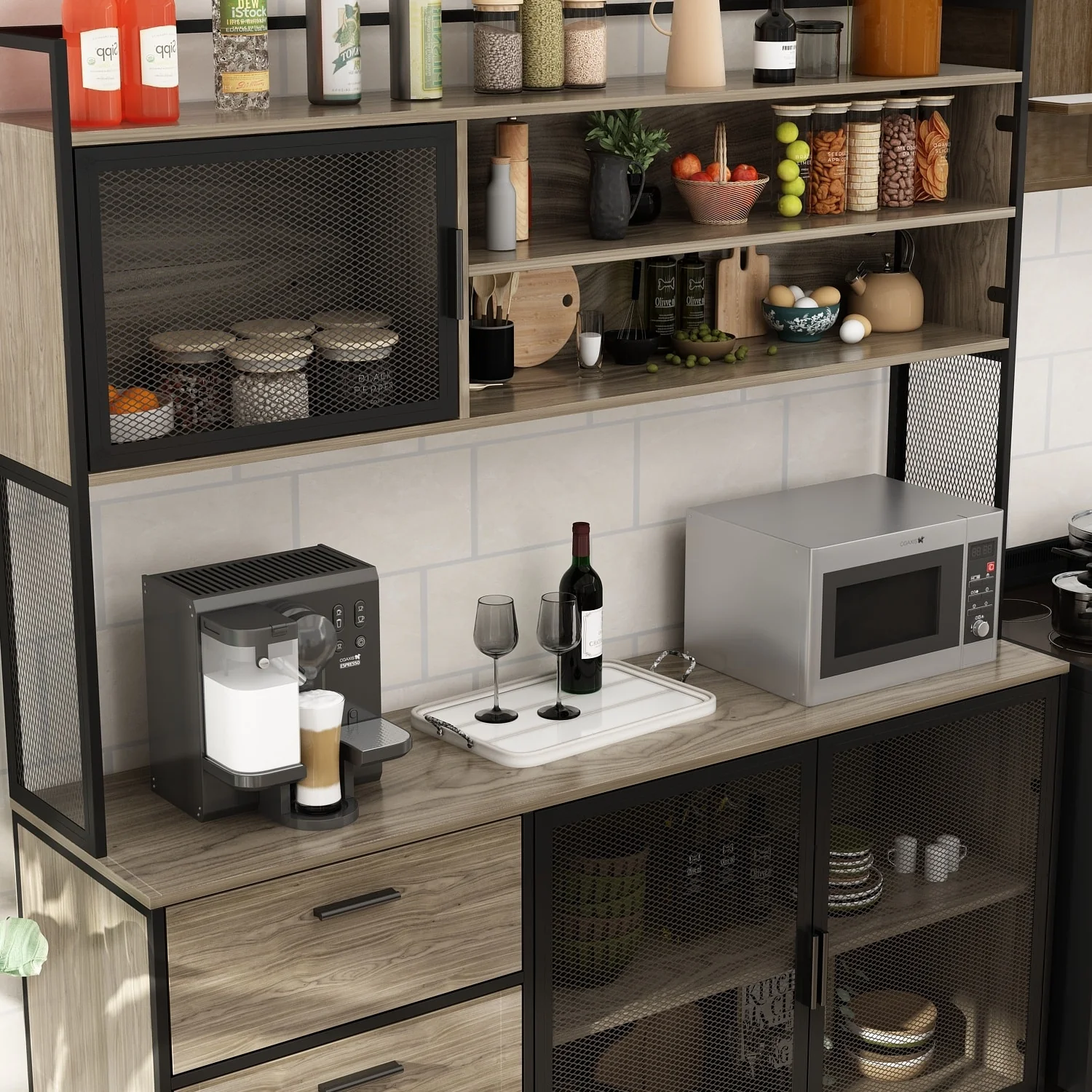 Large Buffet with Hutch,Kitchen Pantry Cupboard Sideboard
