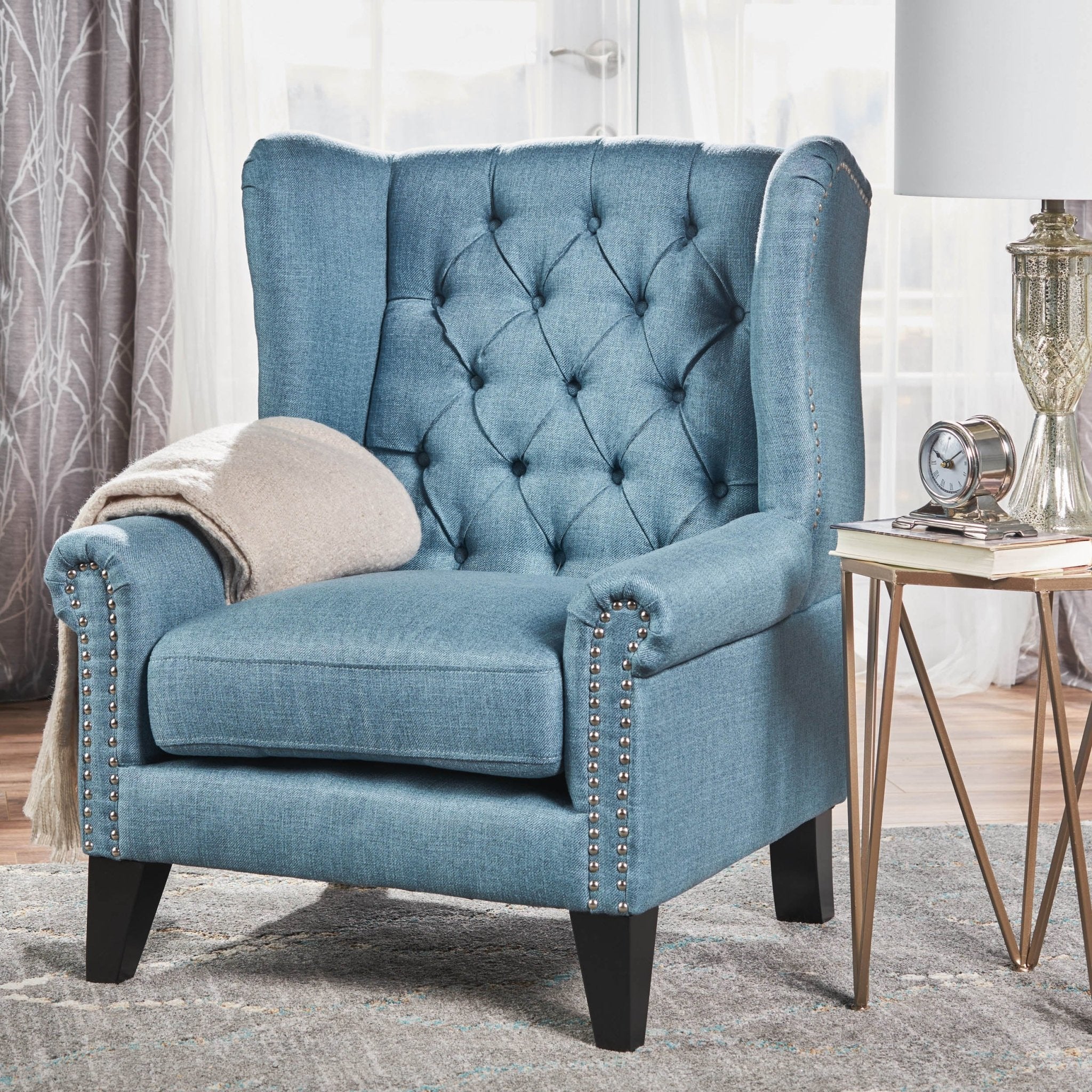 Cerebral Upholstered Wingback Chair with Diamond Tufting and Nailhead Trim