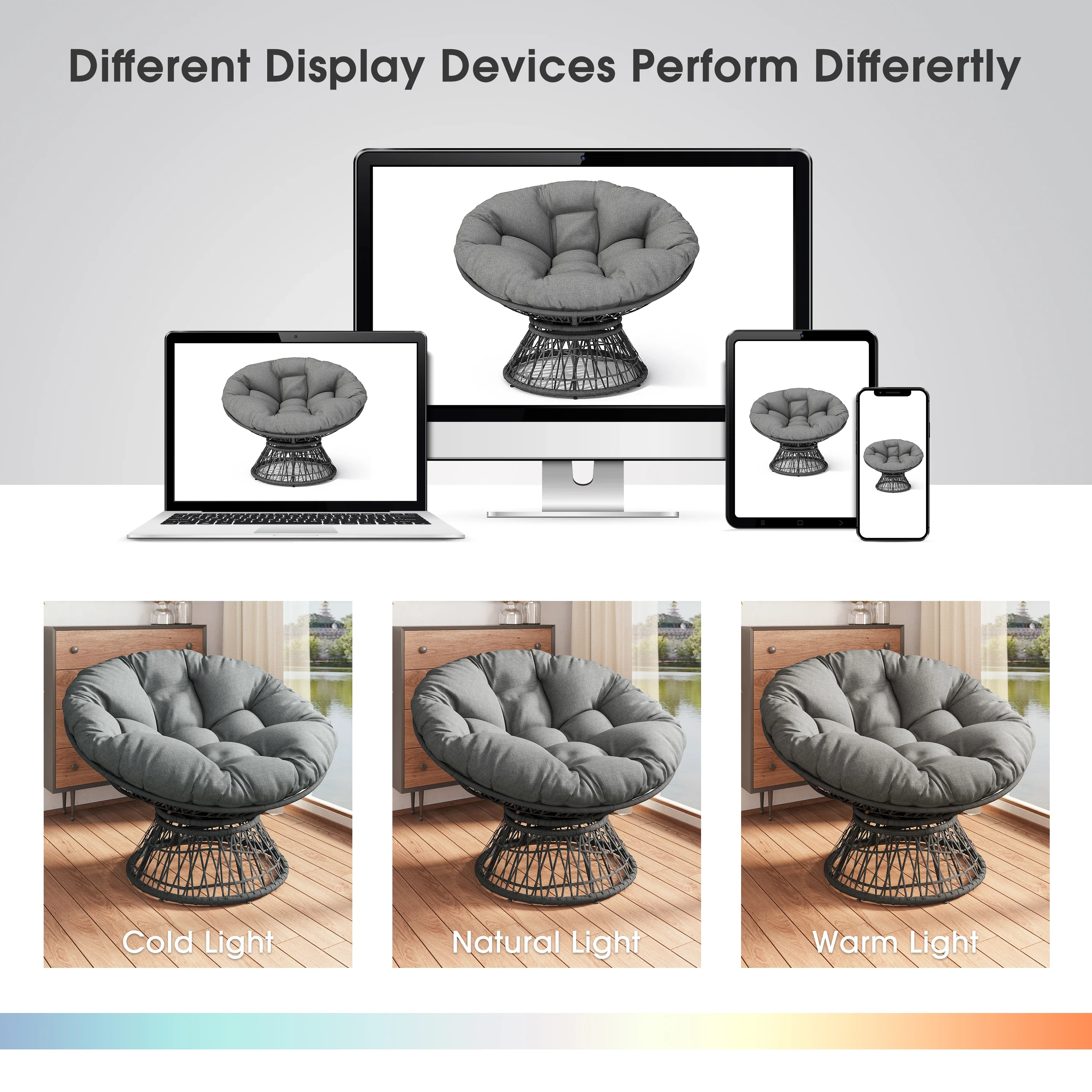 Papasan Wicker Chair with Fabric Cushion and 360 Degree Swivel