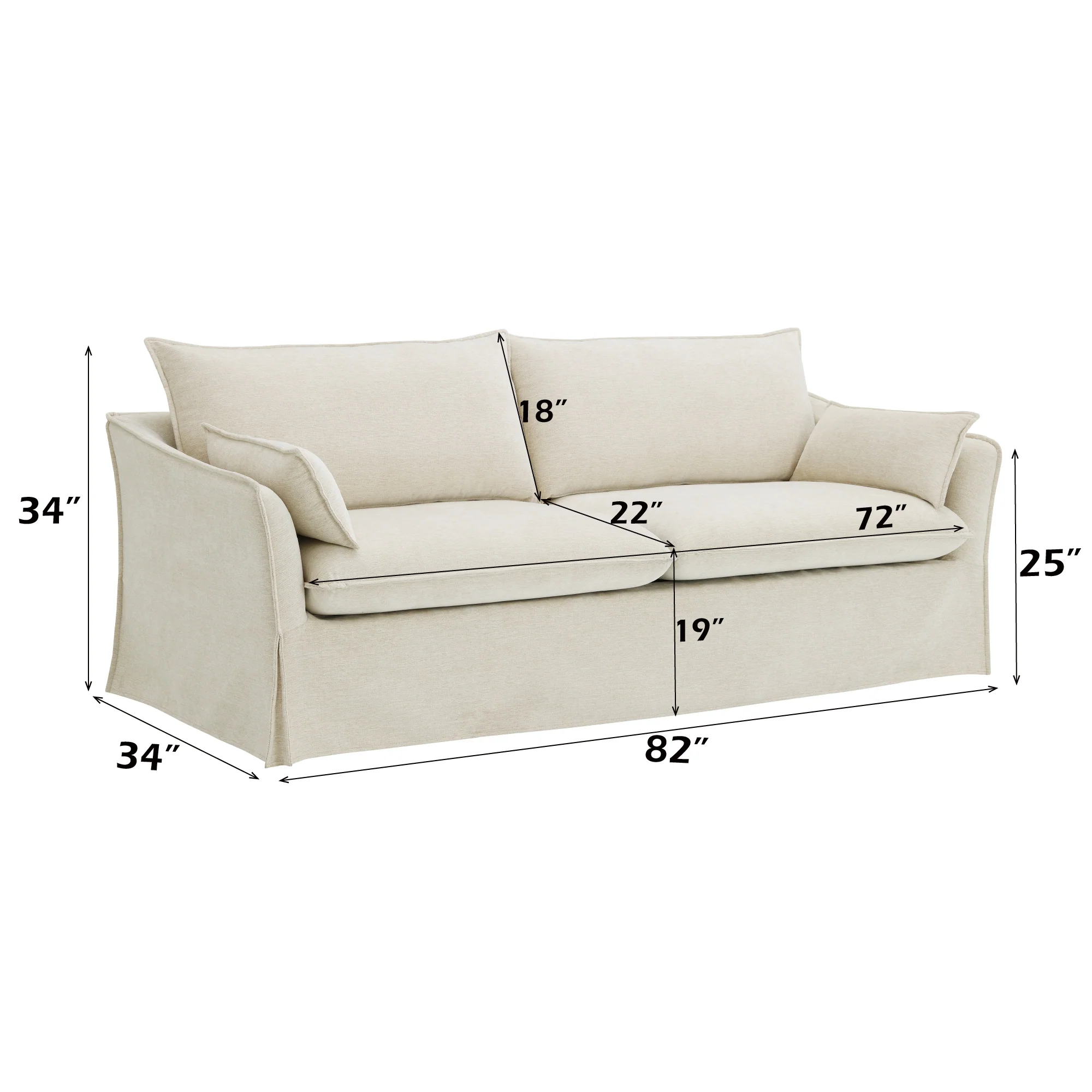 Shane Beige Linen Sofa with 2 Pillows