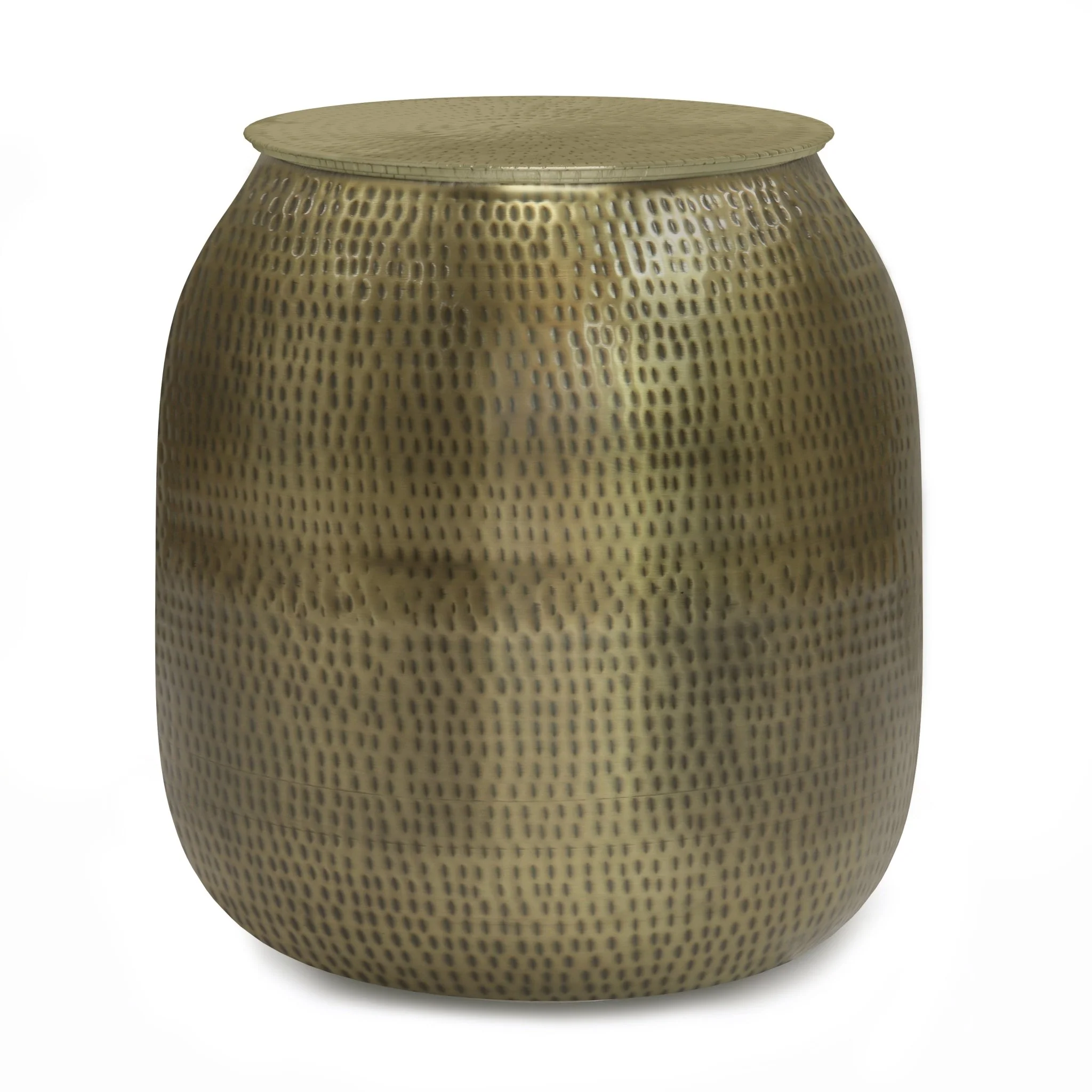 Destiny Drum-Shaped Hammered Accent Table with Removable Top