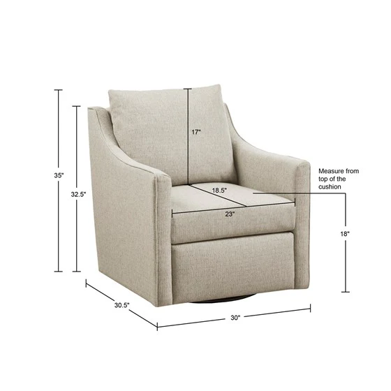 Upholstered Swivel Chair with Sloped Arms and Back Pillow